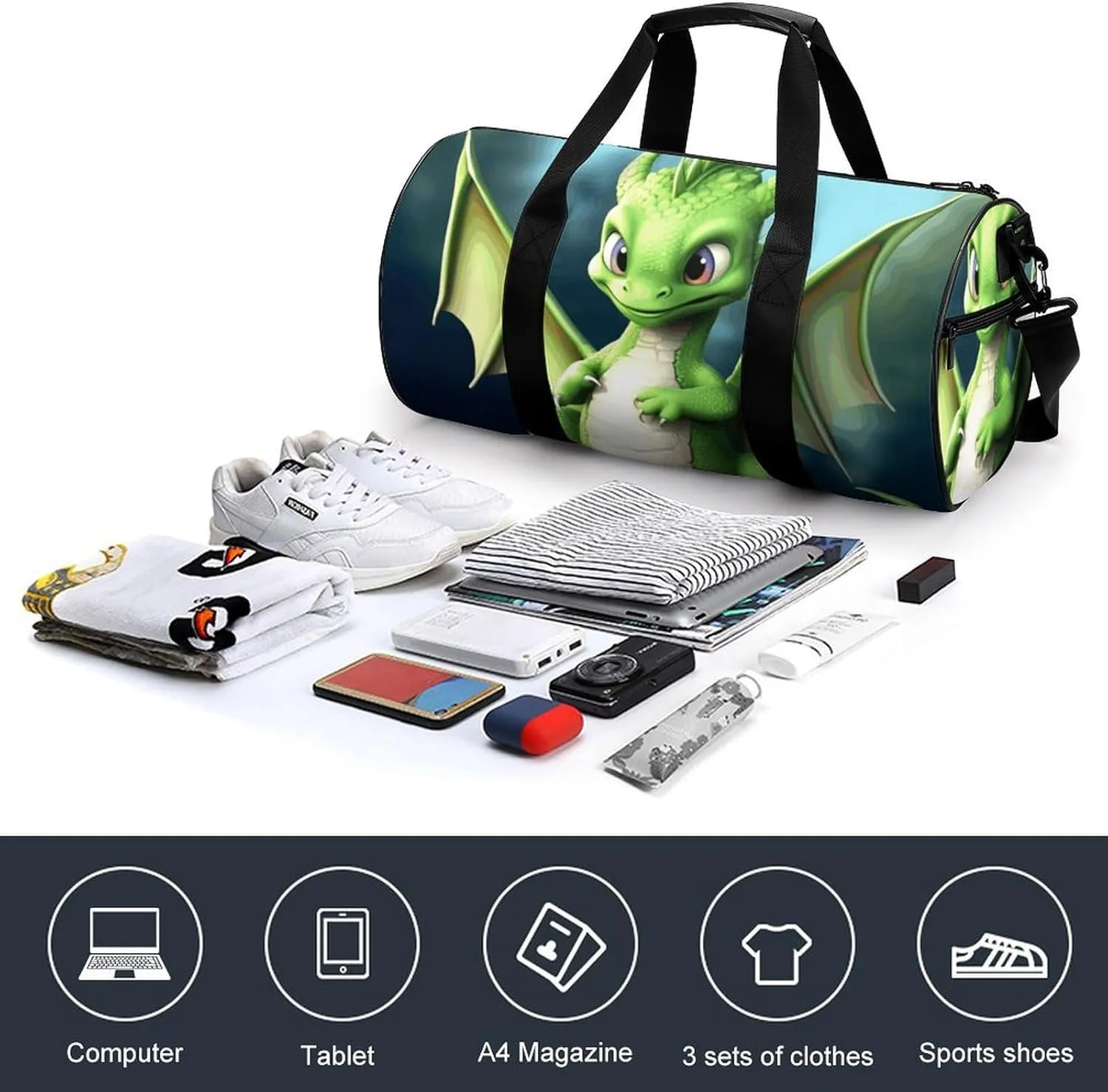 Gym Bag for Men Women Dragon Cute Duffel Bag Overnight Bag with Compartment Gym Sackpac