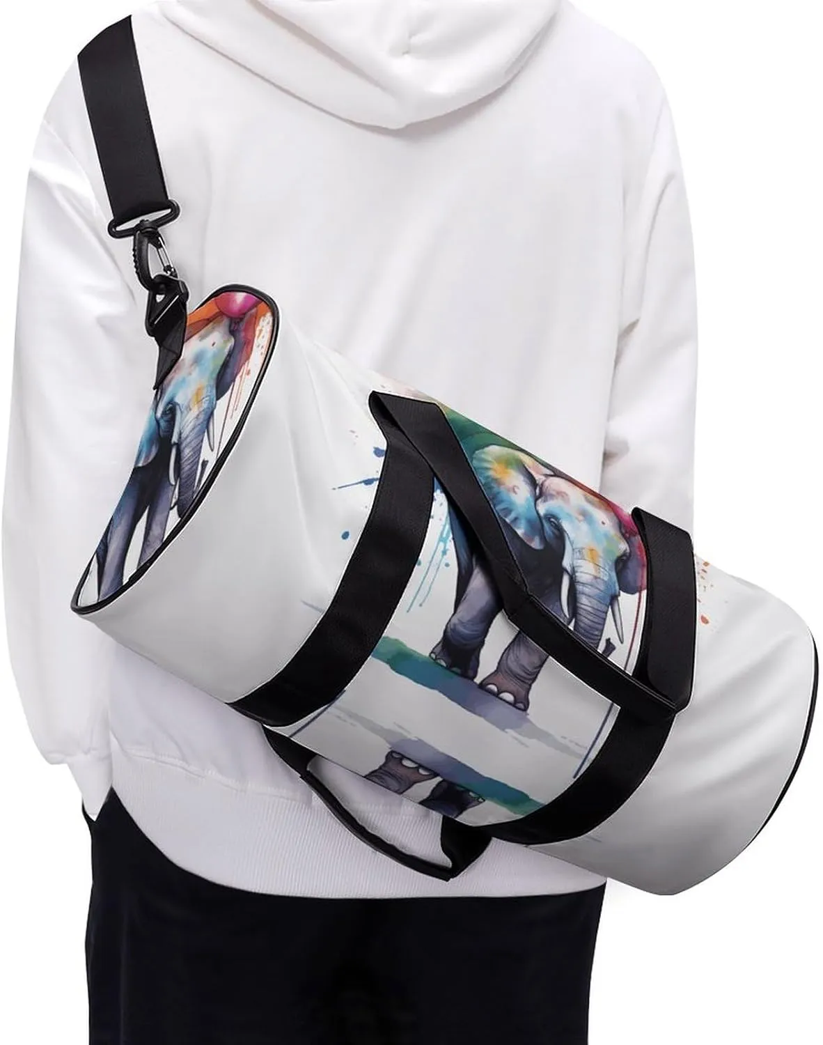 Gym Bag for Men Women Elephant Holding Rainbow Balloon Duffel Bag Overnight Bag with Compartment Gym Sackpac