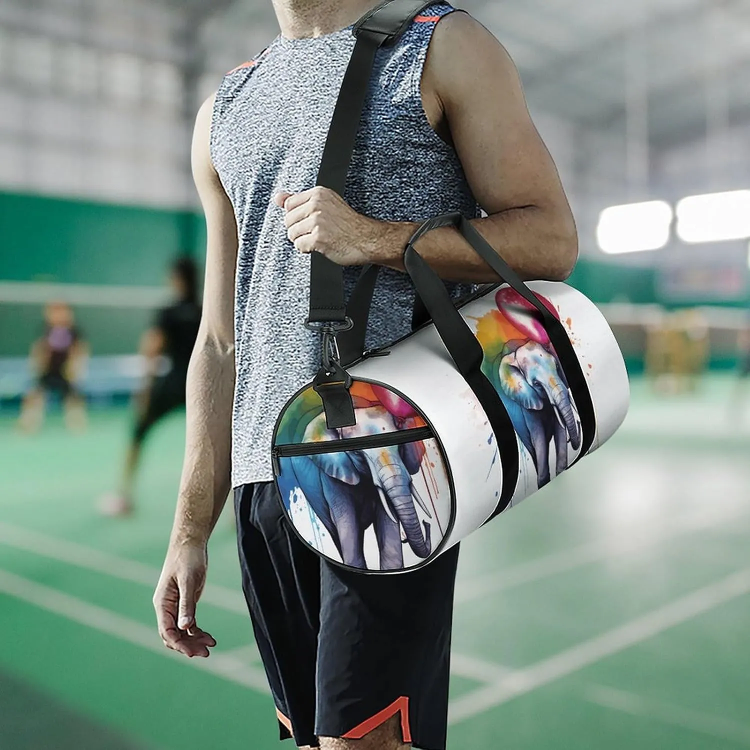 Gym Bag for Men Women Elephant Holding Rainbow Balloon Duffel Bag Overnight Bag with Compartment Gym Sackpac