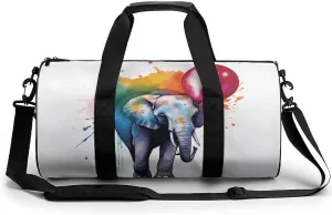 Gym Bag for Men Women Elephant Holding Rainbow Balloon Duffel Bag Overnight Bag with Compartment Gym Sackpac