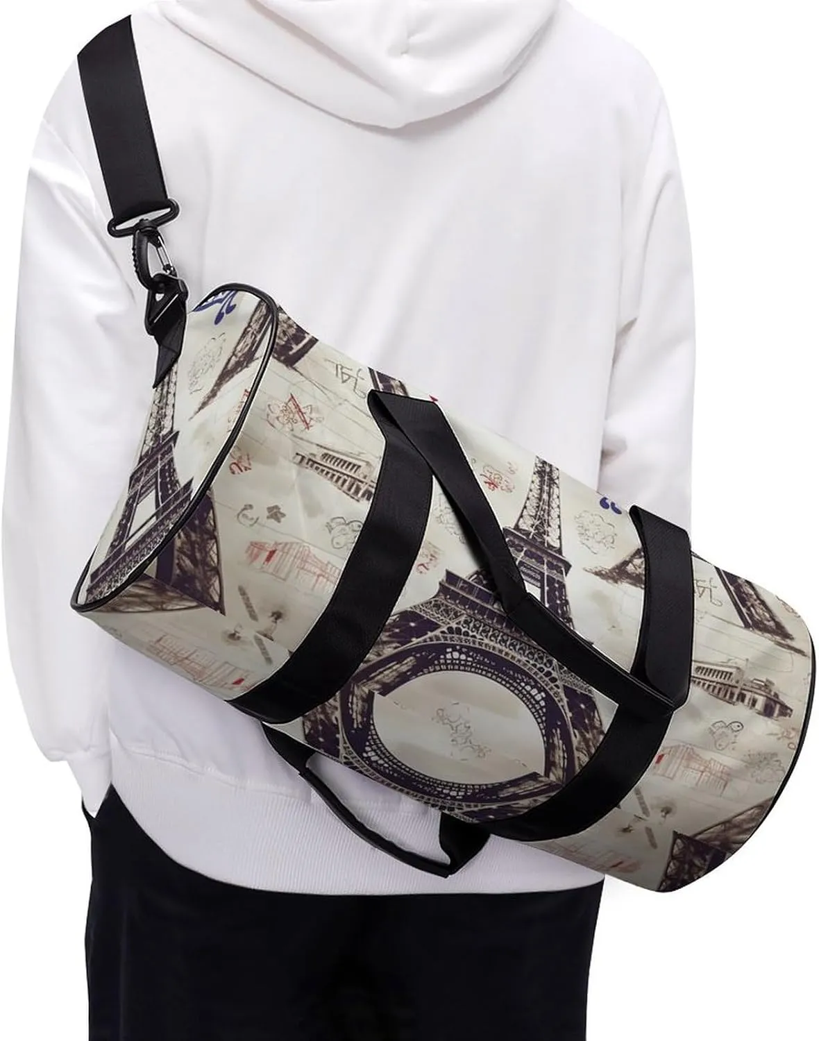 Gym Bag for Men Women French Paris Tour Eiffel Tower Duffel Bag Overnight Bag with Compartment Gym Sackpac