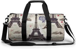 Gym Bag for Men Women French Paris Tour Eiffel Tower Duffel Bag Overnight Bag with Compartment Gym Sackpac