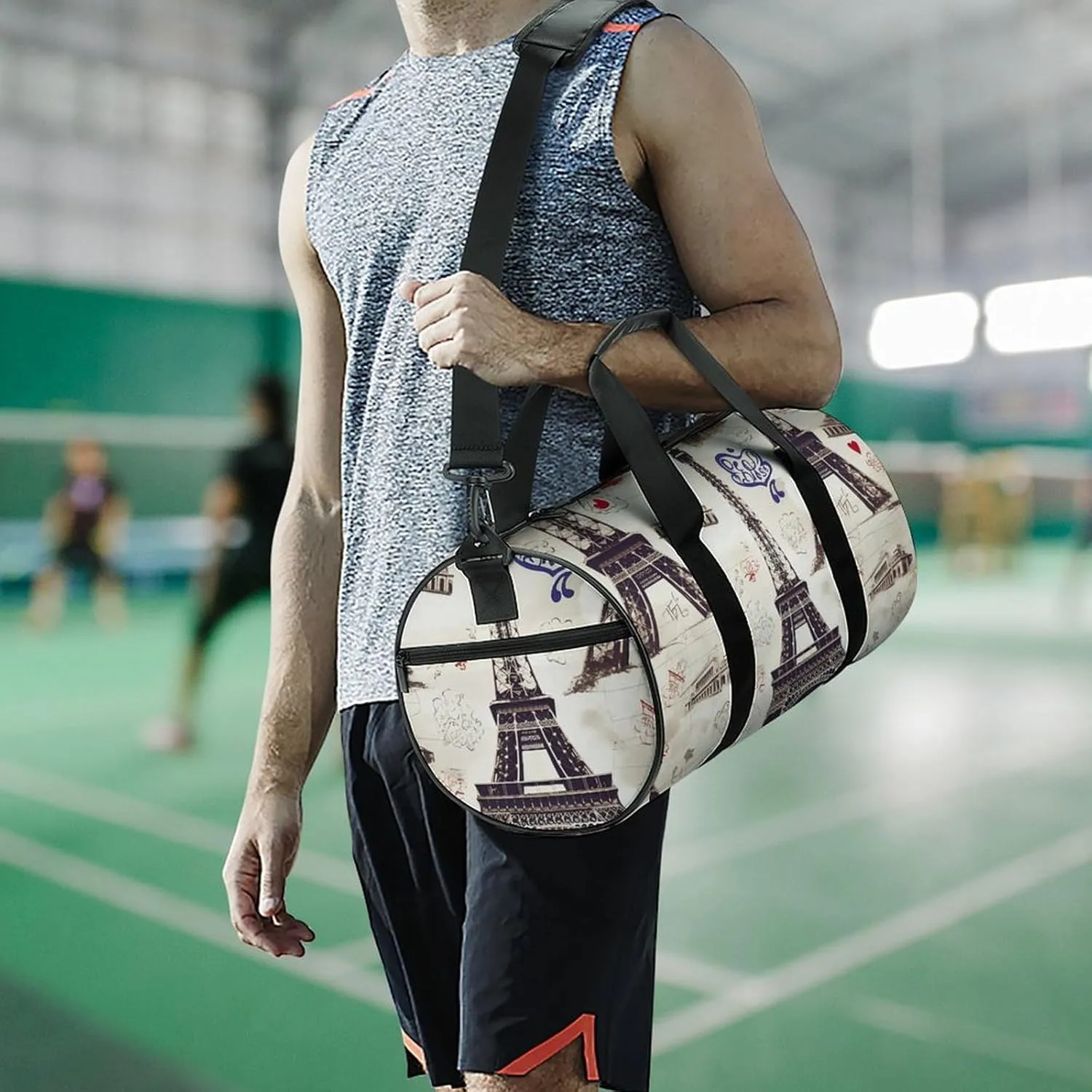 Gym Bag for Men Women French Paris Tour Eiffel Tower Duffel Bag Overnight Bag with Compartment Gym Sackpac