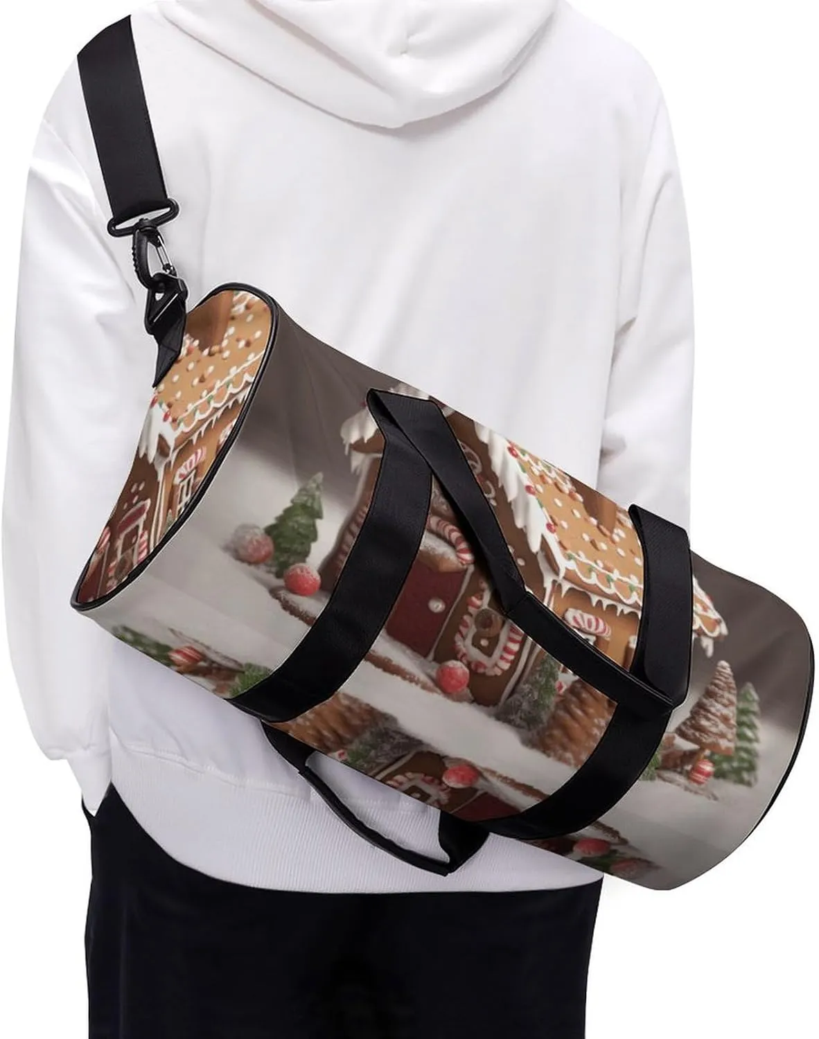 Gym Bag for Men Women Gingerbread House Duffel Bag Overnight Bag with Compartment Gym Sackpac
