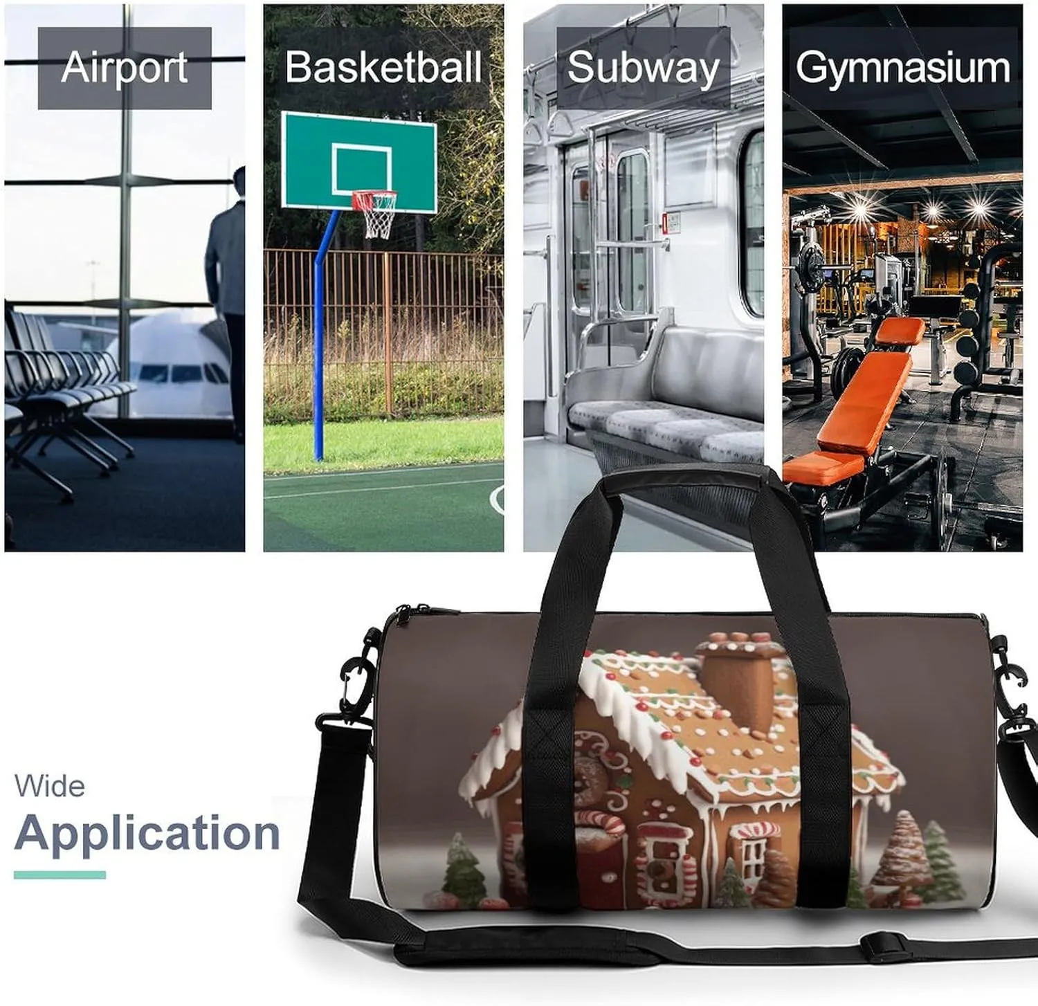 Gym Bag for Men Women Gingerbread House Duffel Bag Overnight Bag with Compartment Gym Sackpac