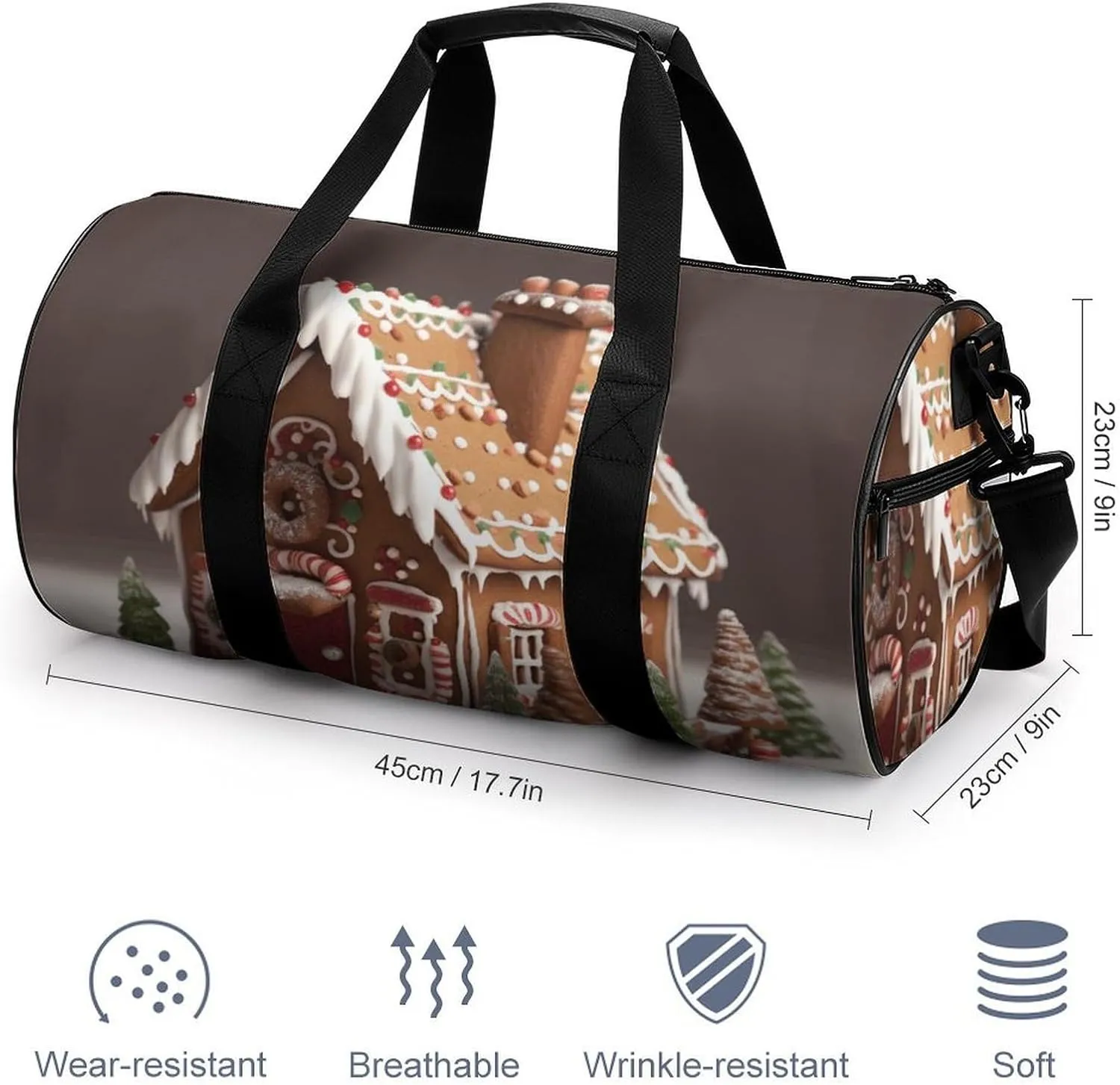 Gym Bag for Men Women Gingerbread House Duffel Bag Overnight Bag with Compartment Gym Sackpac