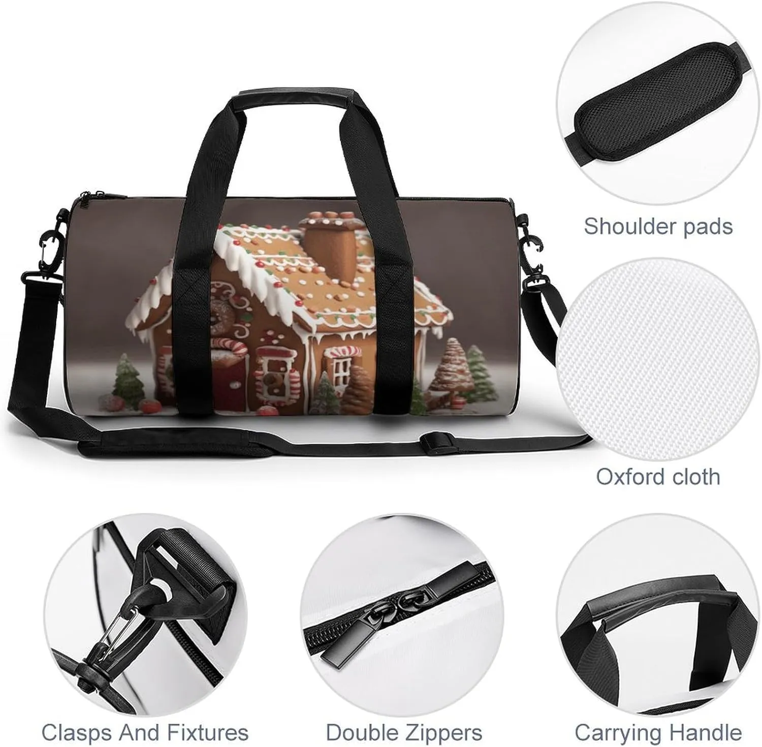 Gym Bag for Men Women Gingerbread House Duffel Bag Overnight Bag with Compartment Gym Sackpac