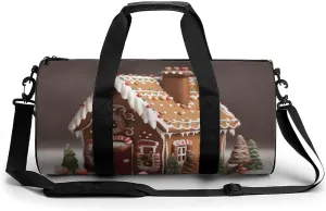 Gym Bag for Men Women Gingerbread House Duffel Bag Overnight Bag with Compartment Gym Sackpac