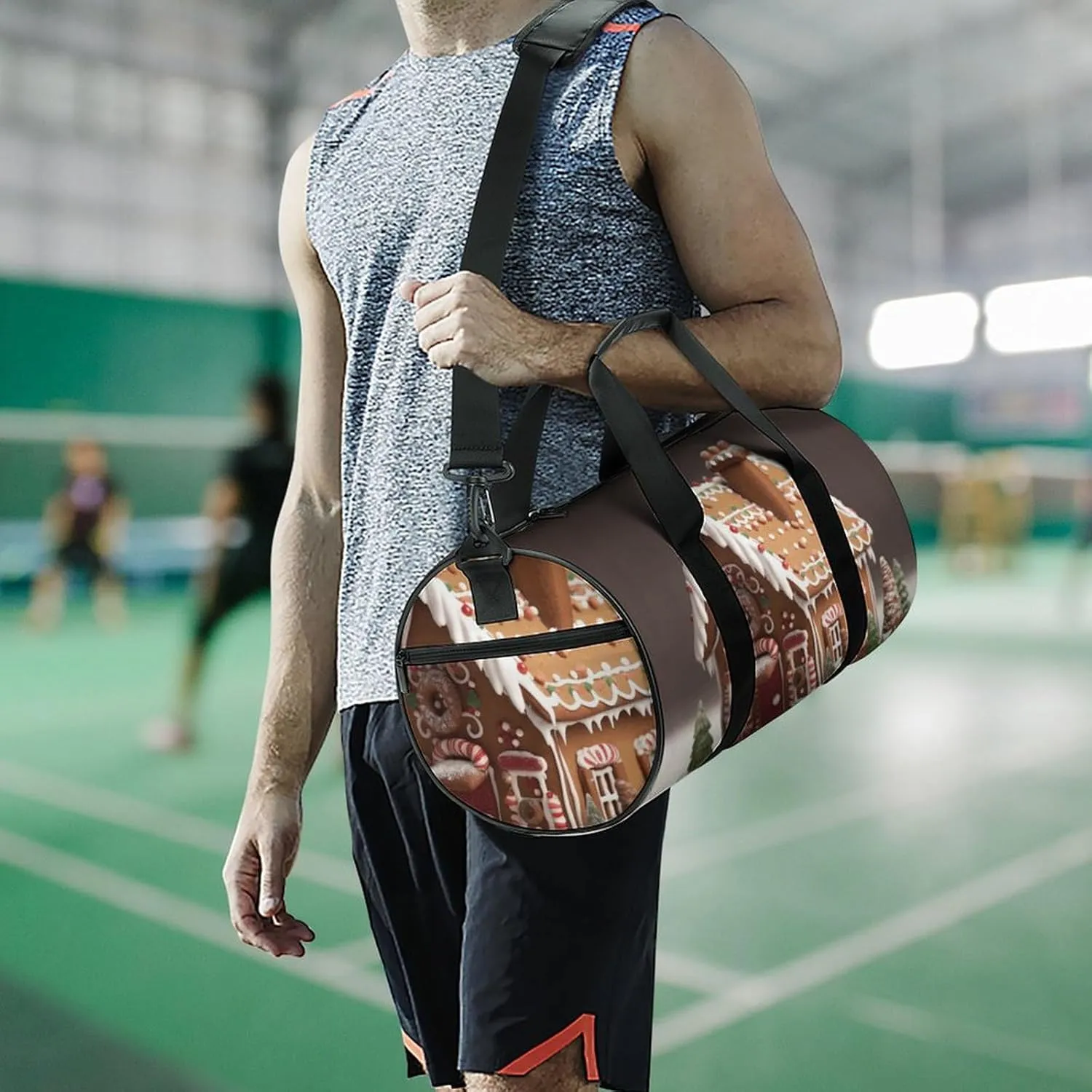 Gym Bag for Men Women Gingerbread House Duffel Bag Overnight Bag with Compartment Gym Sackpac