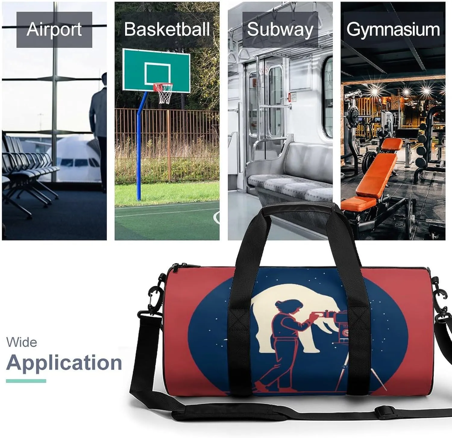 Gym Bag for Men Women Girl Takes Photo of Elephant Duffel Bag Overnight Bag with Compartment Gym Sackpac