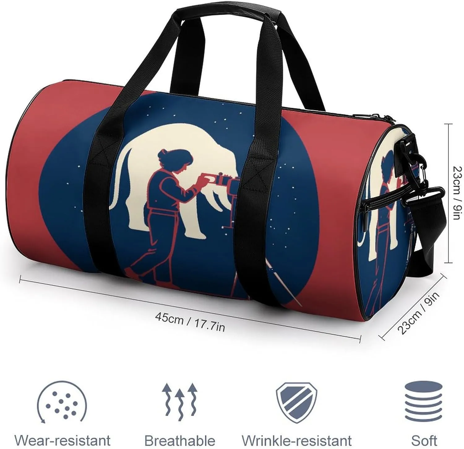 Gym Bag for Men Women Girl Takes Photo of Elephant Duffel Bag Overnight Bag with Compartment Gym Sackpac