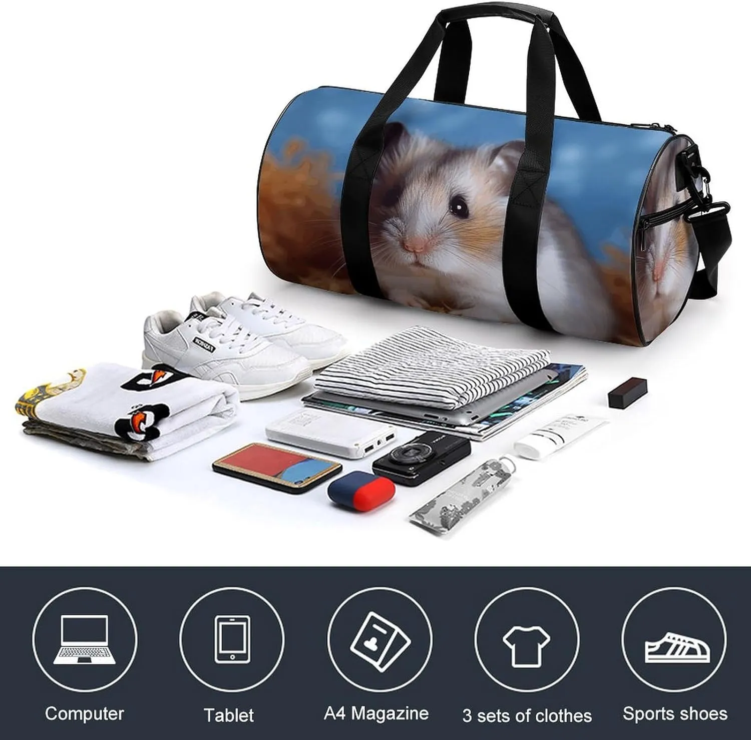 Gym Bag for Men Women Hamster Duffel Bag Overnight Bag with Compartment Gym Sackpac