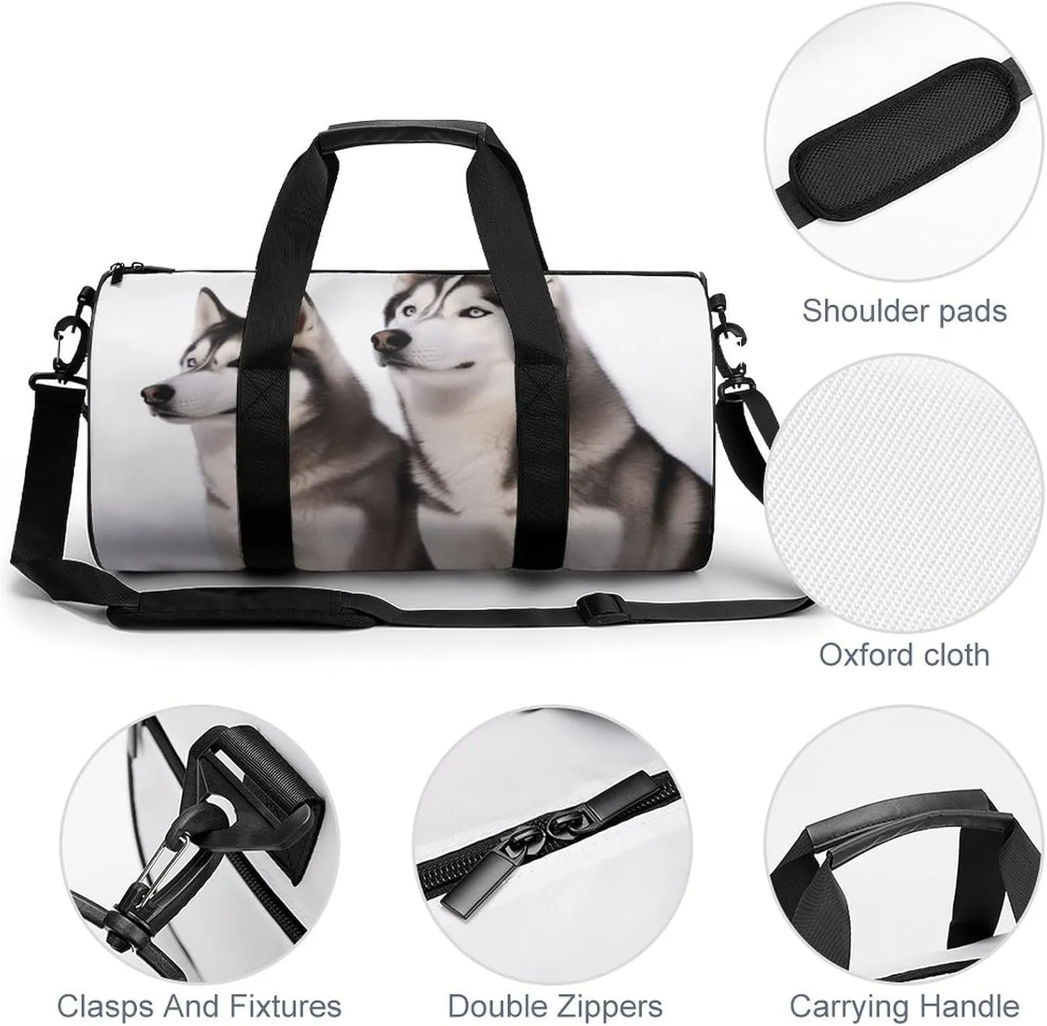 Gym Bag for Men Women Husky Dogs Duffel Bag Overnight Bag with Compartment Gym Sackpac