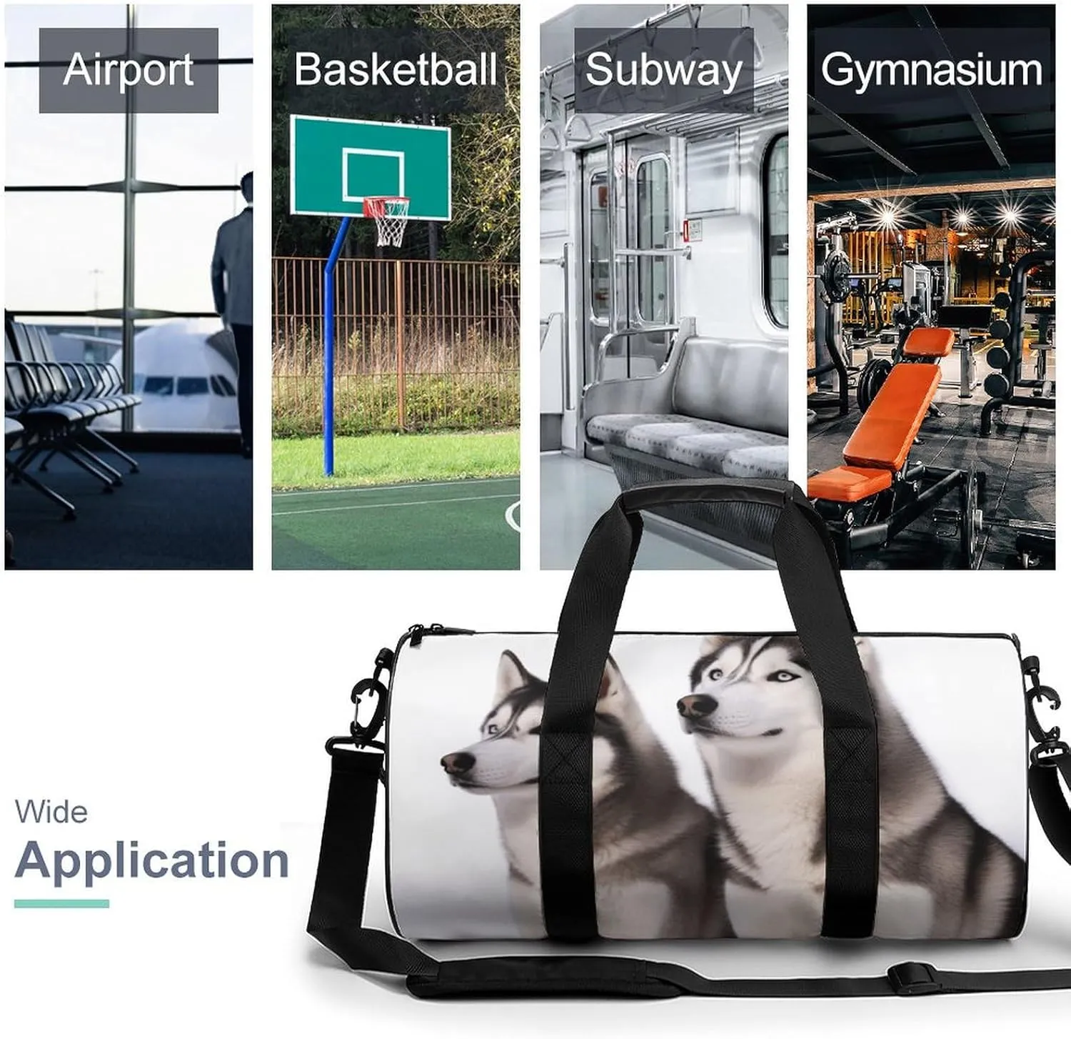 Gym Bag for Men Women Husky Dogs Duffel Bag Overnight Bag with Compartment Gym Sackpac