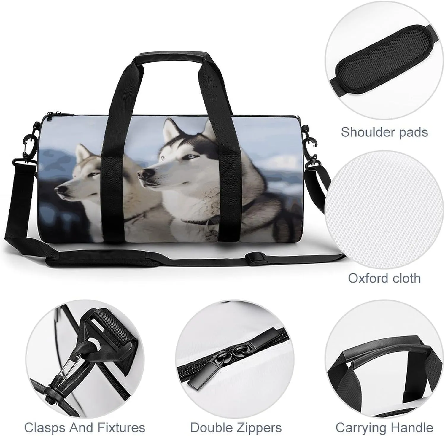 Gym Bag for Men Women Husky Dogs Duffel Bag Overnight Bag with Compartment Gym Sackpac