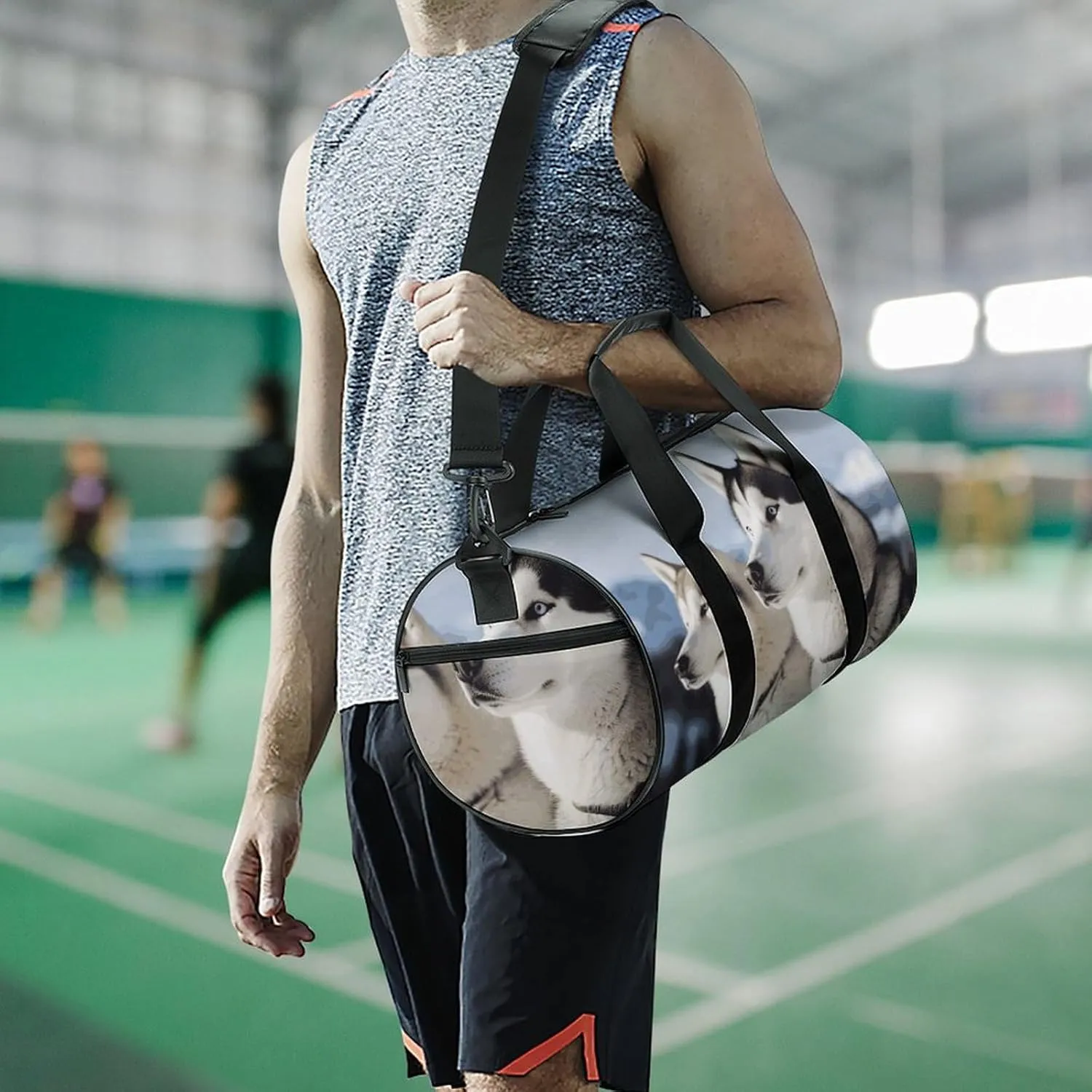 Gym Bag for Men Women Husky Dogs Duffel Bag Overnight Bag with Compartment Gym Sackpac