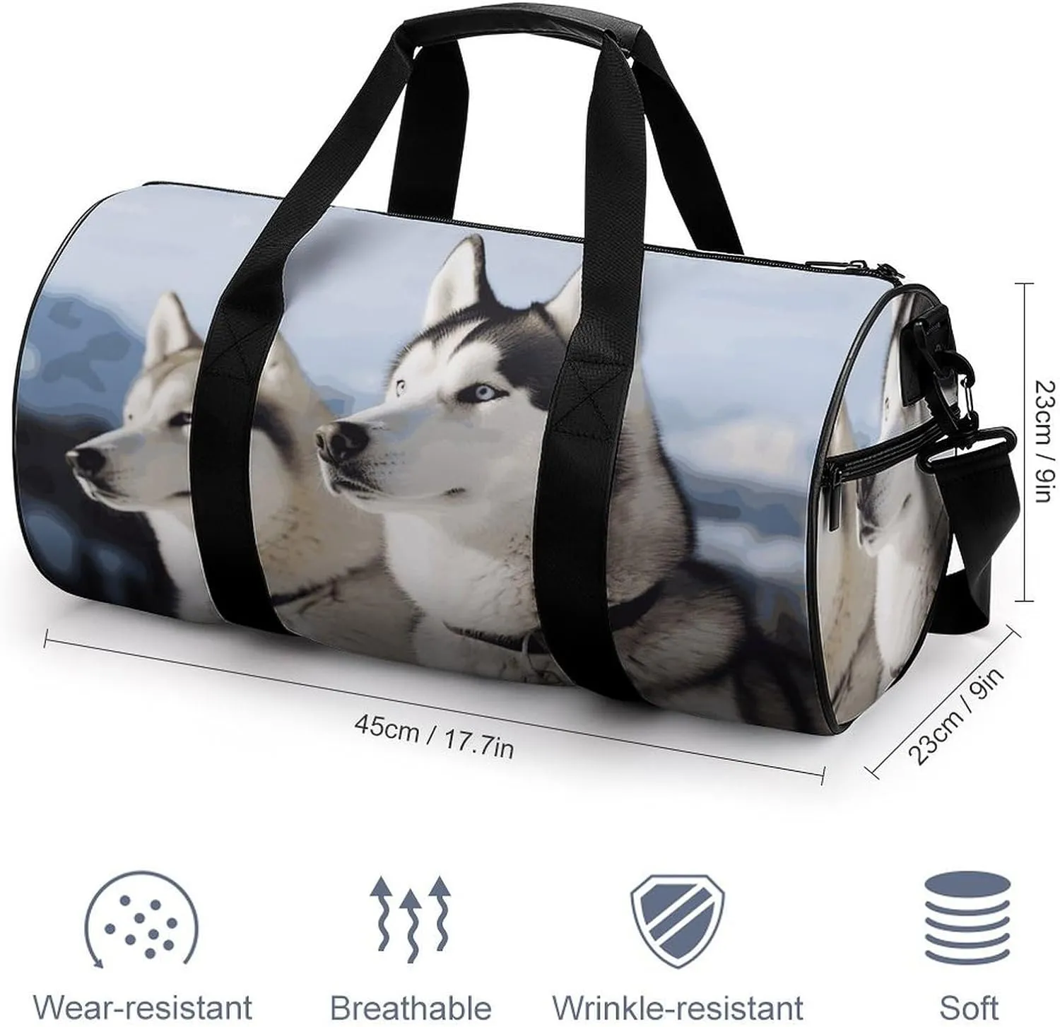 Gym Bag for Men Women Husky Dogs Duffel Bag Overnight Bag with Compartment Gym Sackpac