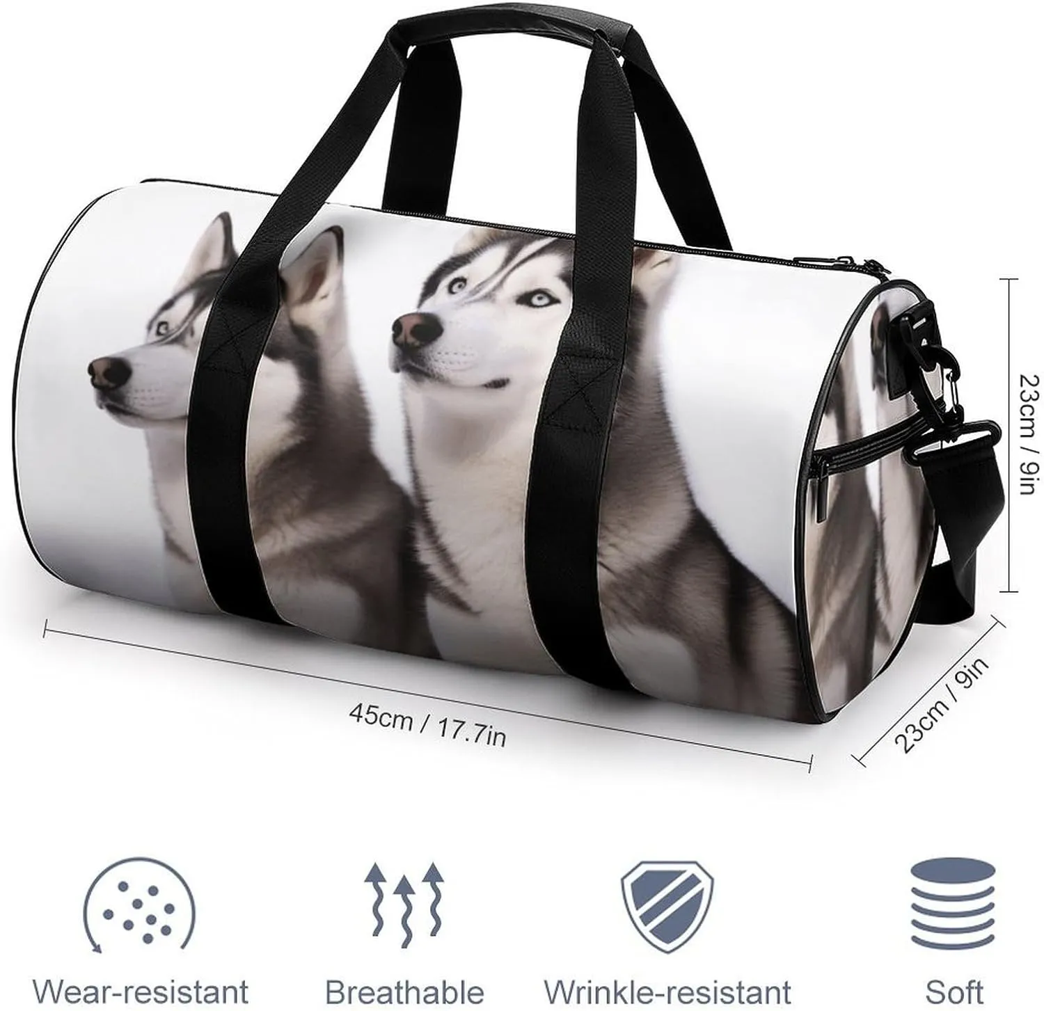 Gym Bag for Men Women Husky Dogs Duffel Bag Overnight Bag with Compartment Gym Sackpac