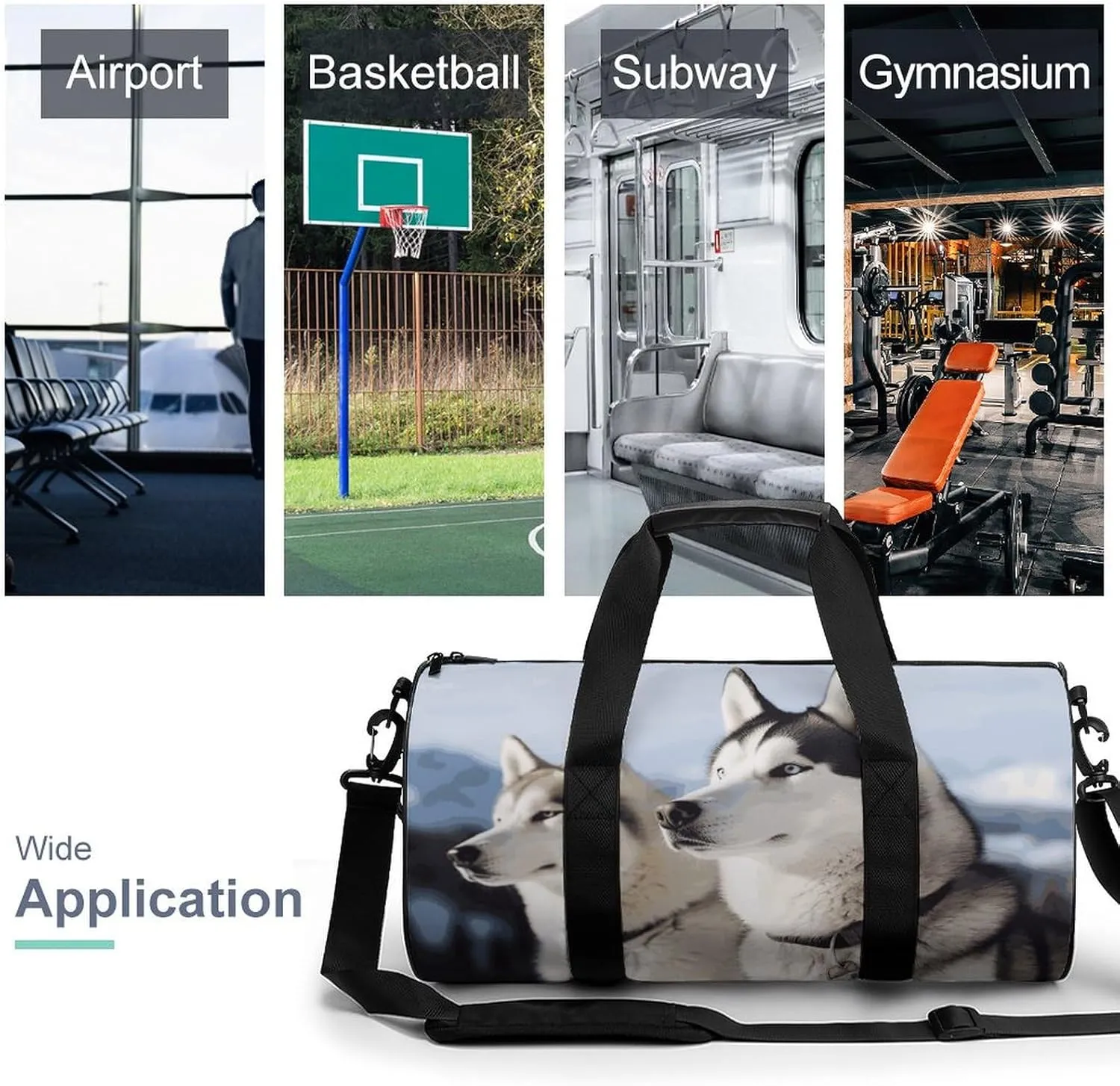 Gym Bag for Men Women Husky Dogs Duffel Bag Overnight Bag with Compartment Gym Sackpac