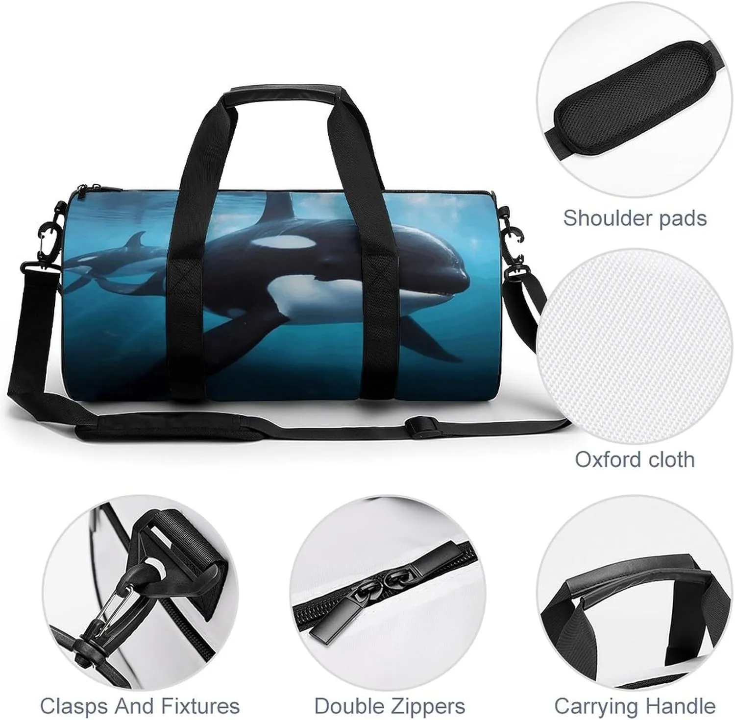 Gym Bag for Men Women Killer Whale Duffel Bag Overnight Bag with Compartment Gym Sackpac