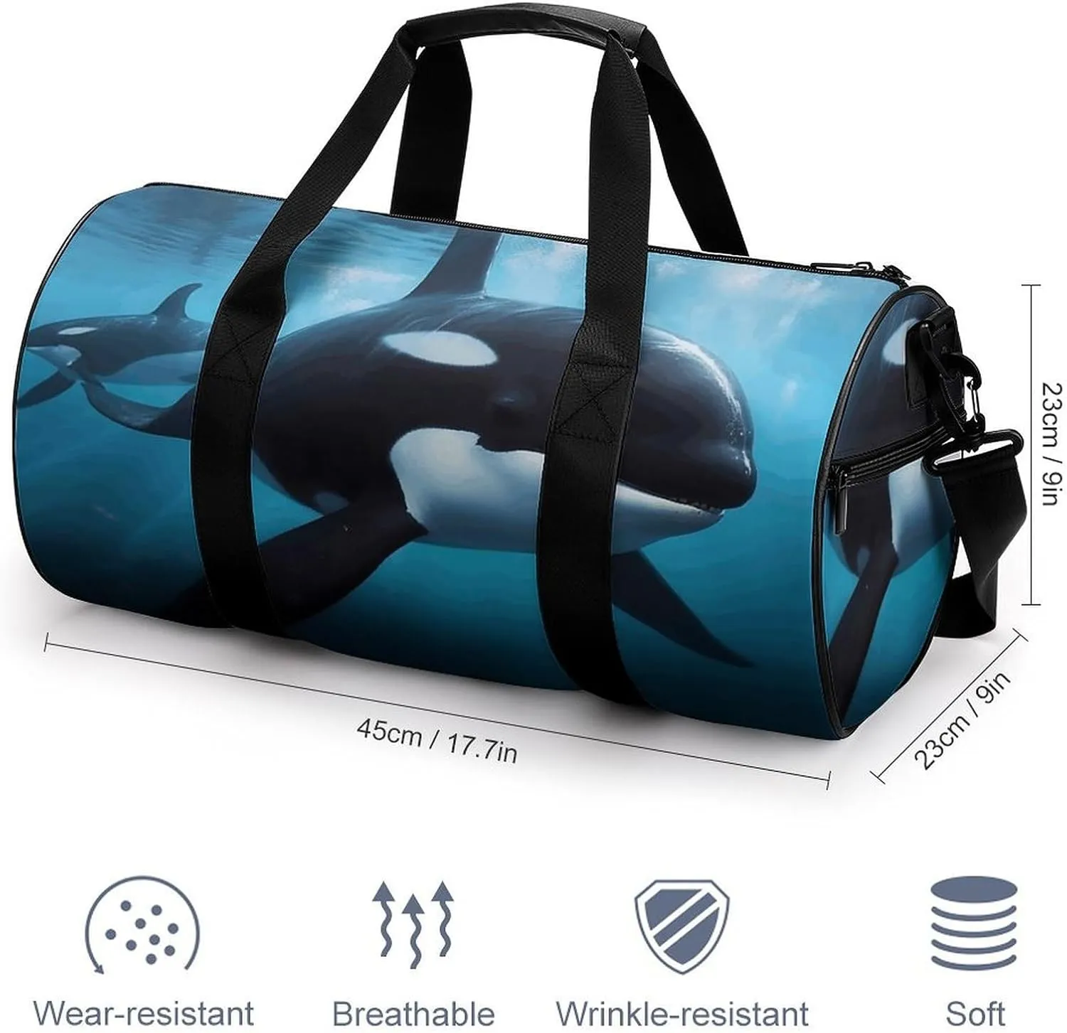 Gym Bag for Men Women Killer Whale Duffel Bag Overnight Bag with Compartment Gym Sackpac