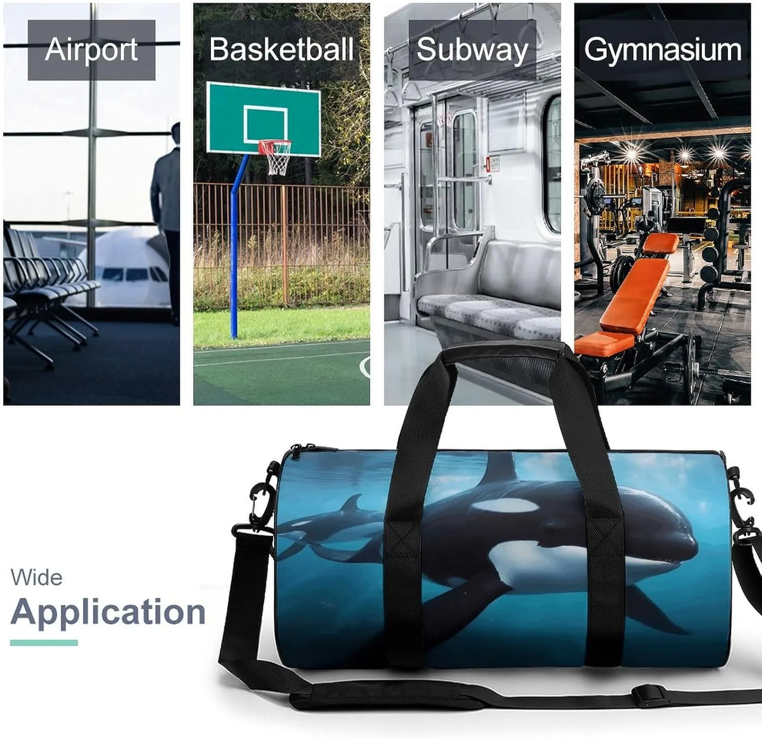 Gym Bag for Men Women Killer Whale Duffel Bag Overnight Bag with Compartment Gym Sackpac