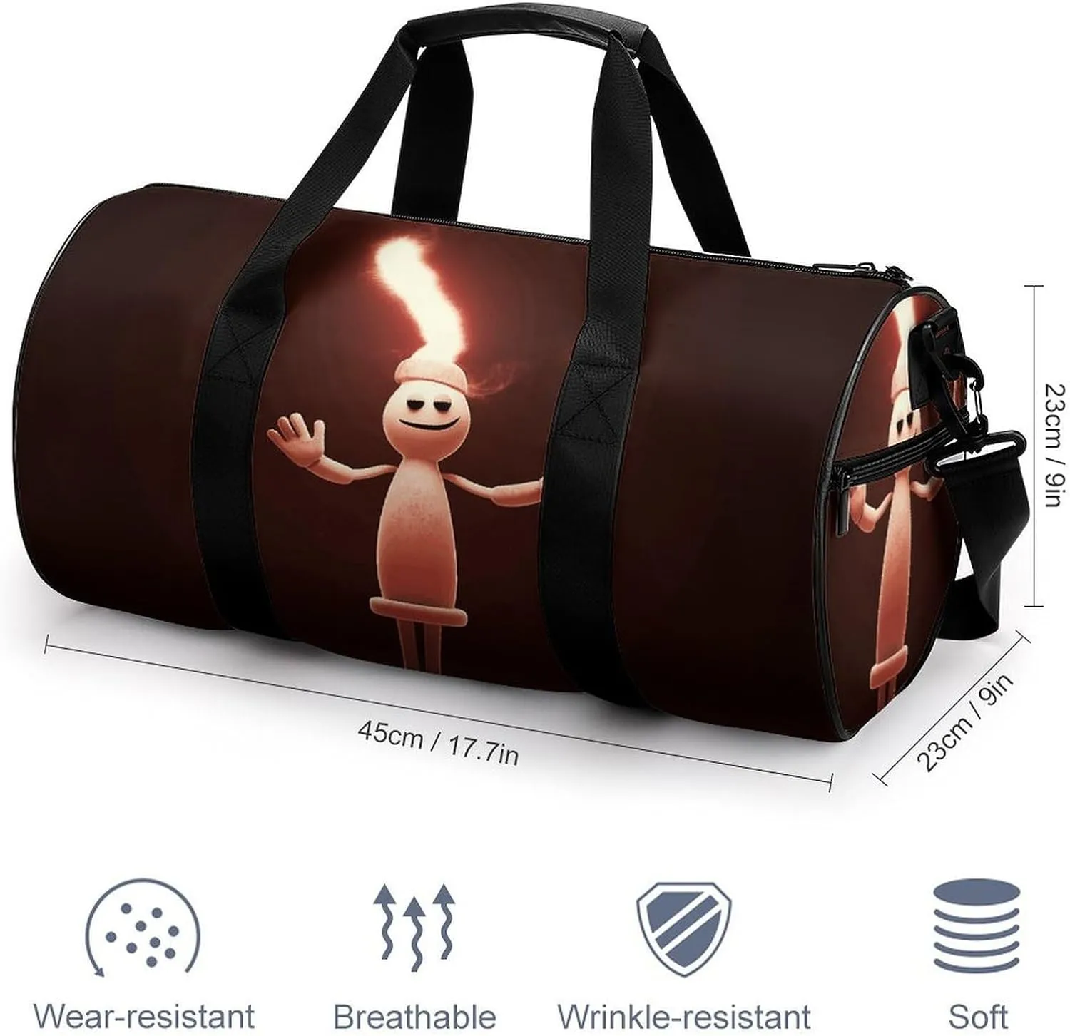 Gym Bag for Men Women Little Man Holding A Candle Lamp Duffel Bag Overnight Bag with Compartment Gym Sackpac