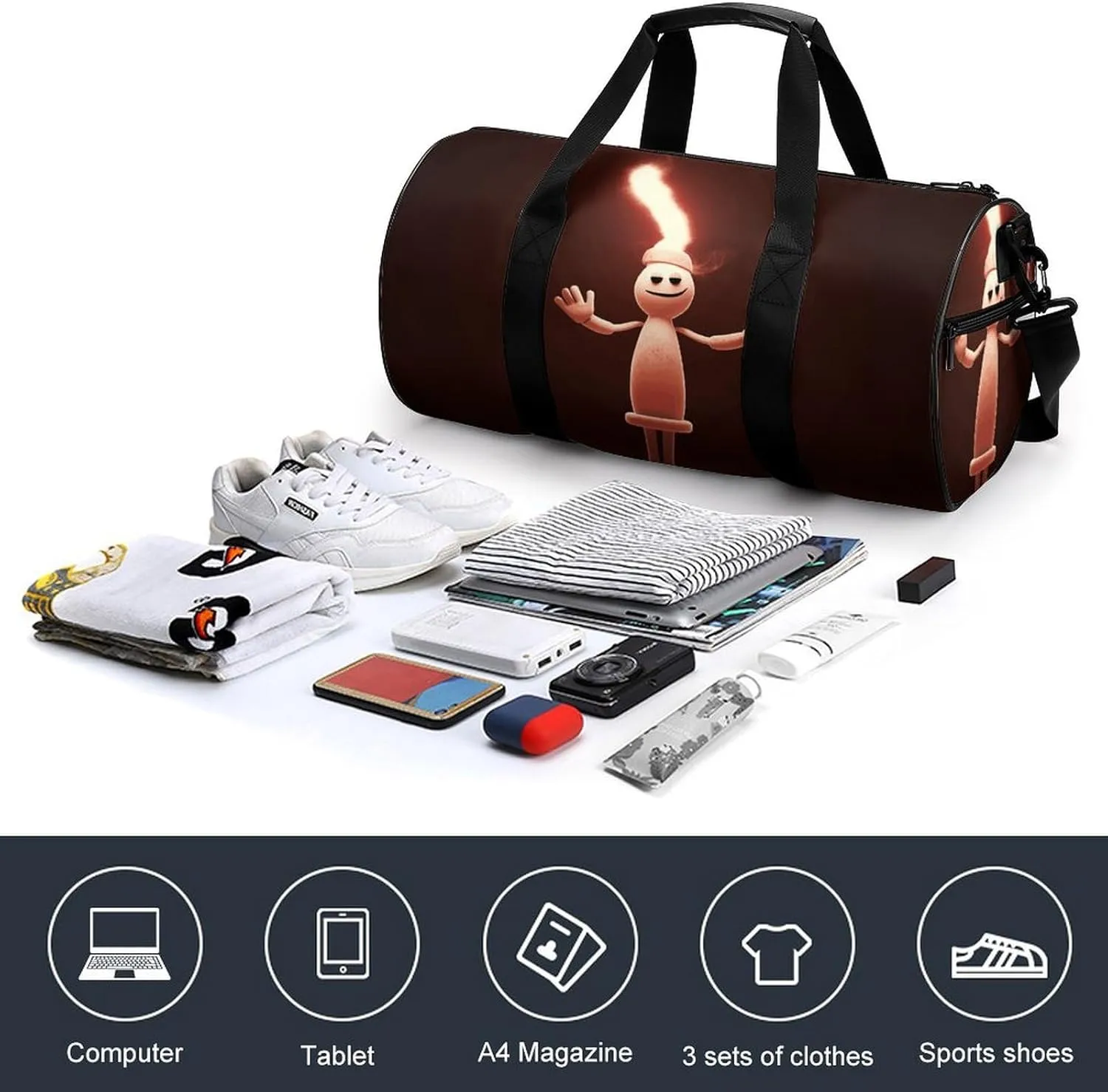 Gym Bag for Men Women Little Man Holding A Candle Lamp Duffel Bag Overnight Bag with Compartment Gym Sackpac