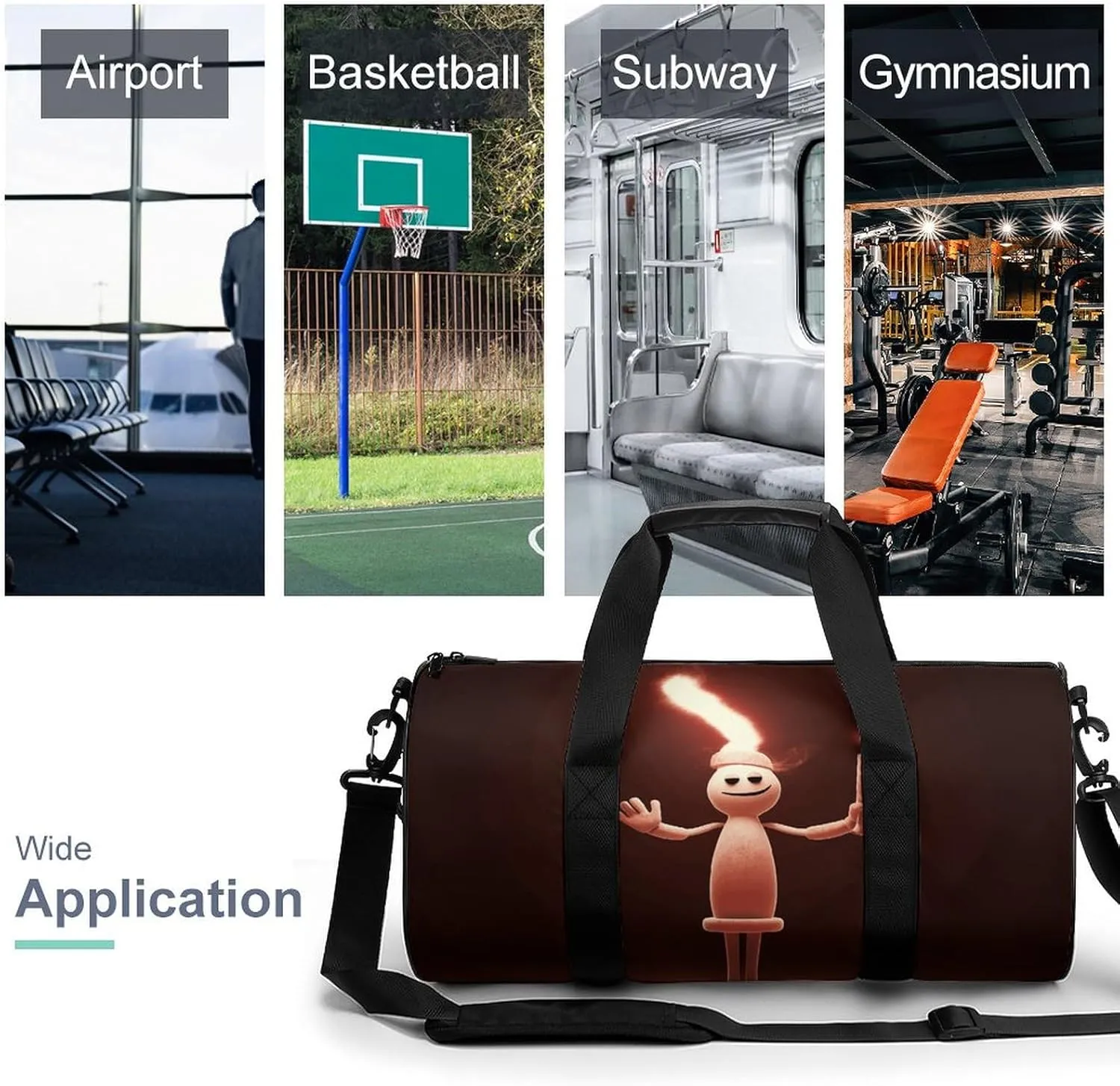 Gym Bag for Men Women Little Man Holding A Candle Lamp Duffel Bag Overnight Bag with Compartment Gym Sackpac