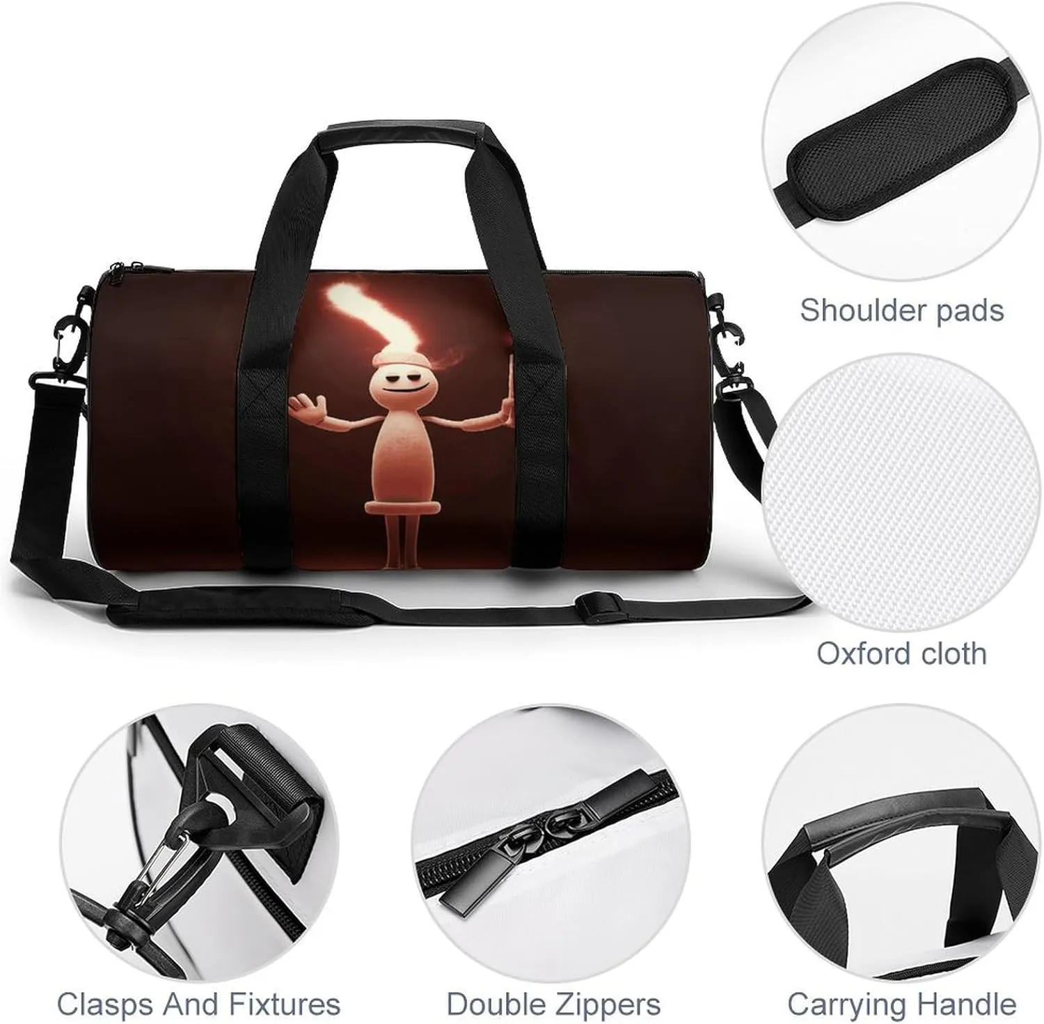 Gym Bag for Men Women Little Man Holding A Candle Lamp Duffel Bag Overnight Bag with Compartment Gym Sackpac