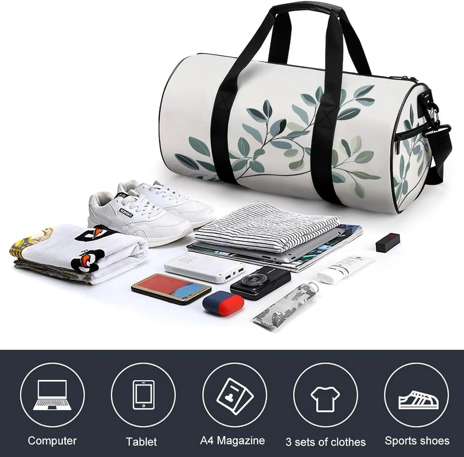 Gym Bag for Men Women Plant Branches Duffel Bag Overnight Bag with Compartment Gym Sackpac