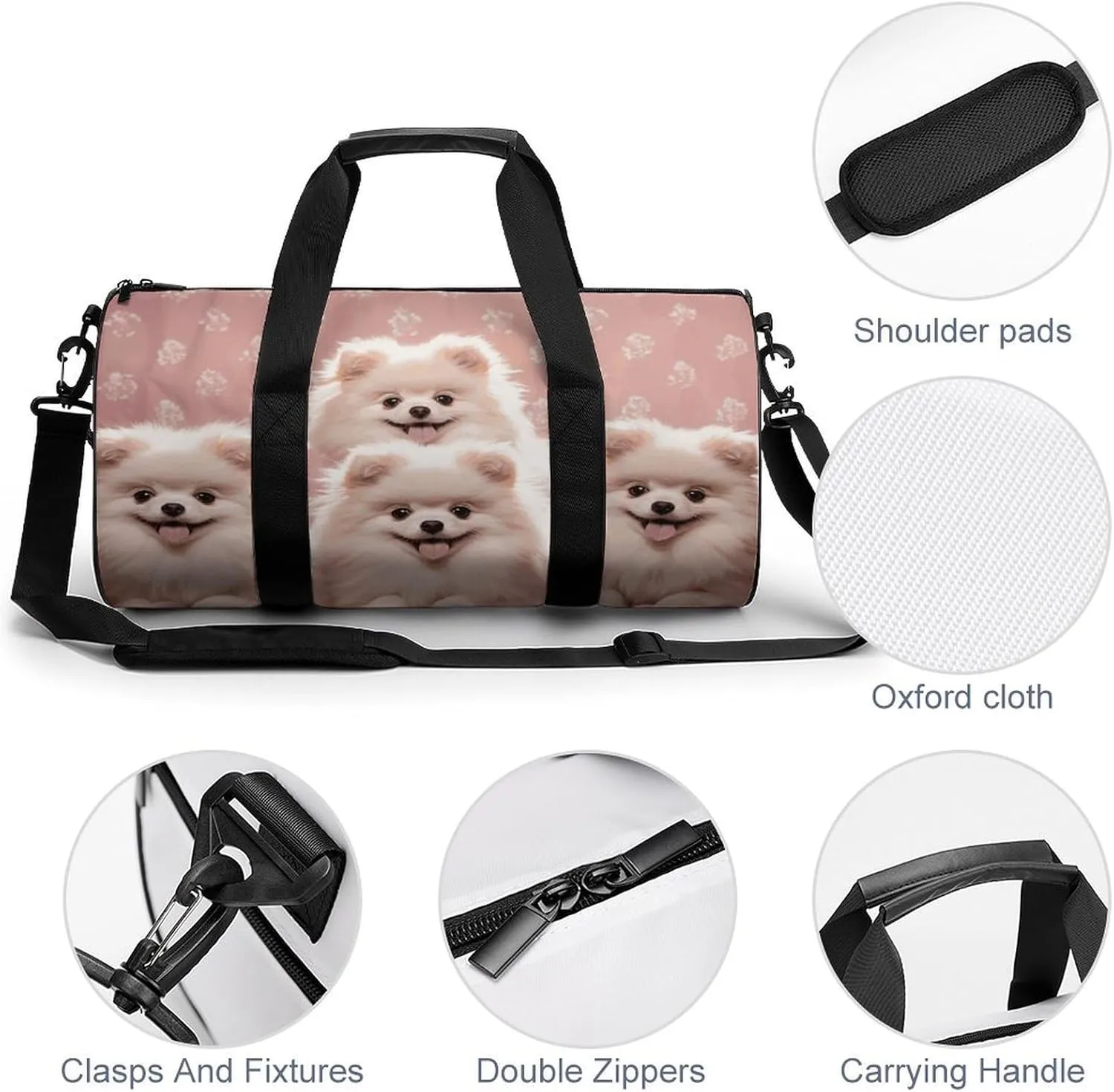 Gym Bag for Men Women Pomeranians Puppies Duffel Bag Overnight Bag with Compartment Gym Sackpac