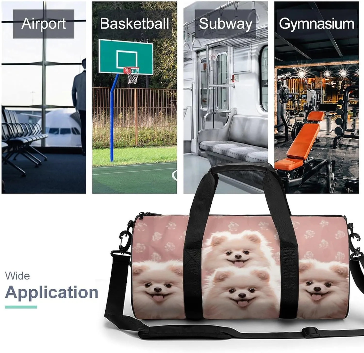 Gym Bag for Men Women Pomeranians Puppies Duffel Bag Overnight Bag with Compartment Gym Sackpac