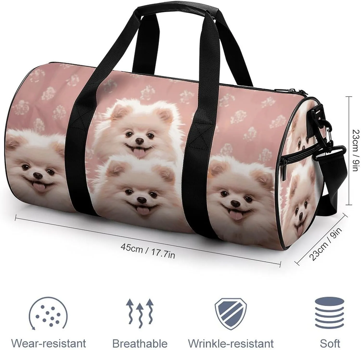 Gym Bag for Men Women Pomeranians Puppies Duffel Bag Overnight Bag with Compartment Gym Sackpac