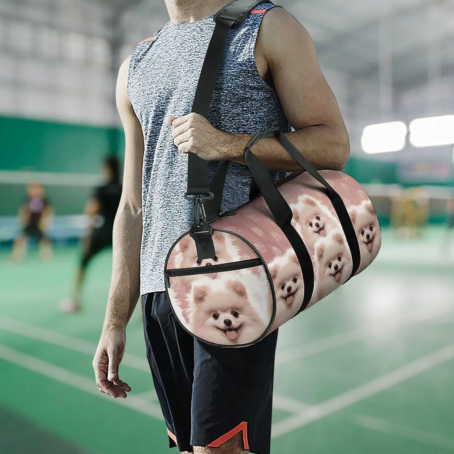 Gym Bag for Men Women Pomeranians Puppies Duffel Bag Overnight Bag with Compartment Gym Sackpac