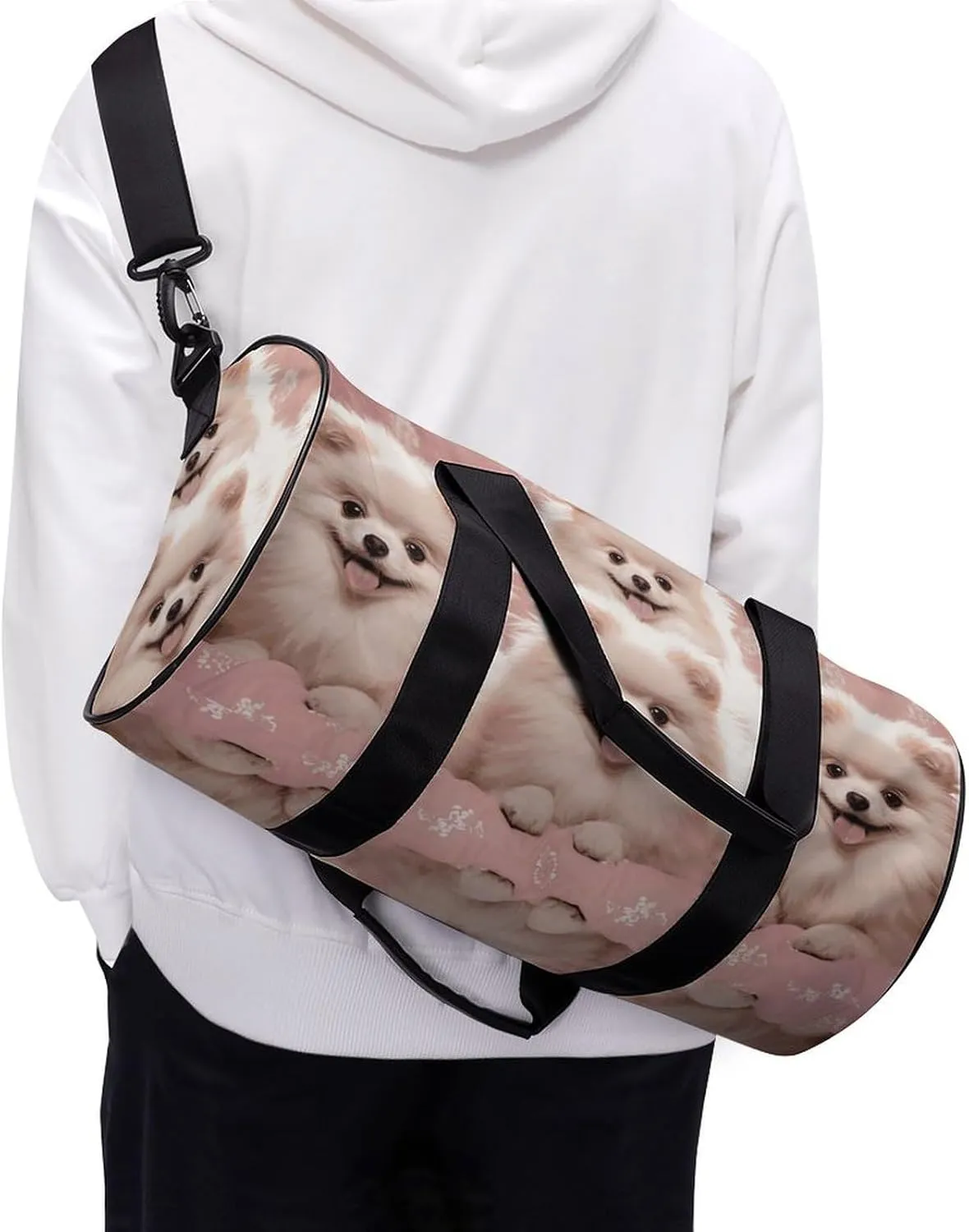 Gym Bag for Men Women Pomeranians Puppies Duffel Bag Overnight Bag with Compartment Gym Sackpac