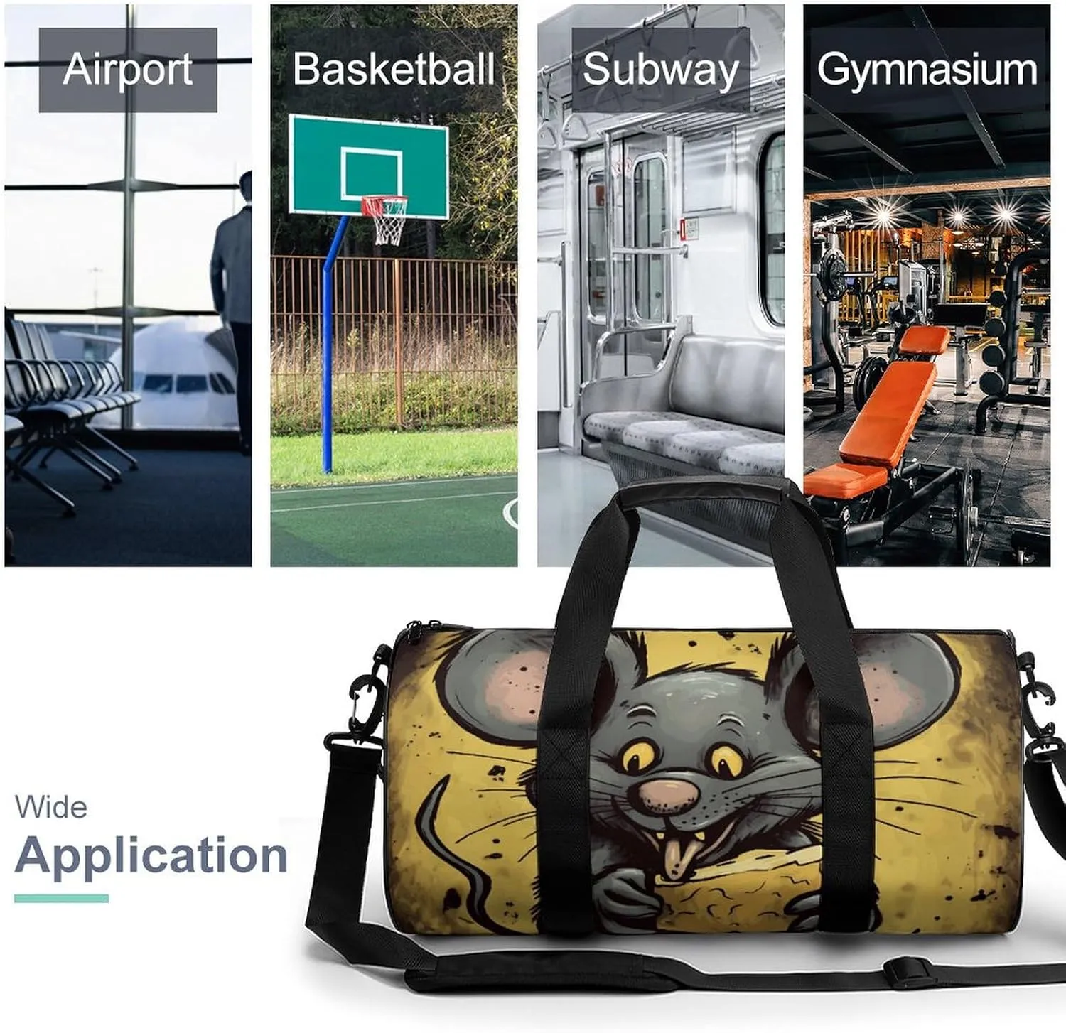 Gym Bag for Men Women Rat Eats A Piece of Cheese Duffel Bag Overnight Bag with Compartment Gym Sackpac
