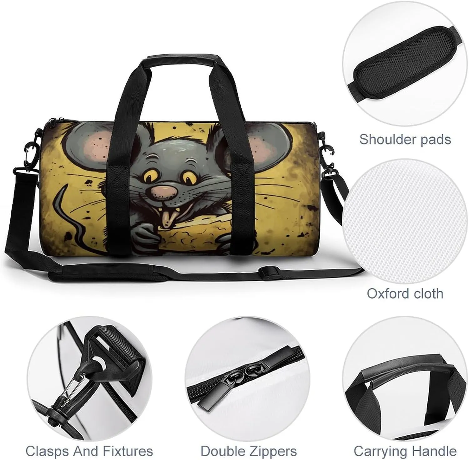 Gym Bag for Men Women Rat Eats A Piece of Cheese Duffel Bag Overnight Bag with Compartment Gym Sackpac