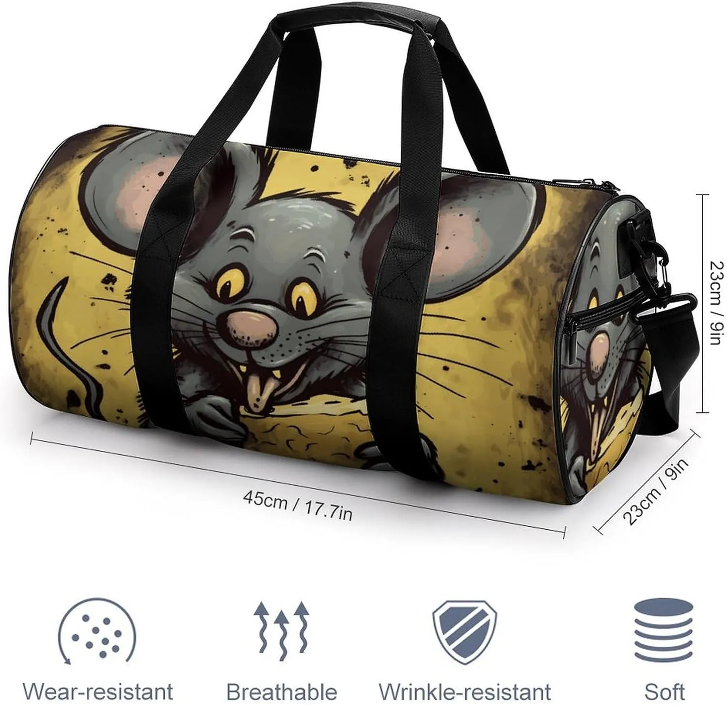 Gym Bag for Men Women Rat Eats A Piece of Cheese Duffel Bag Overnight Bag with Compartment Gym Sackpac