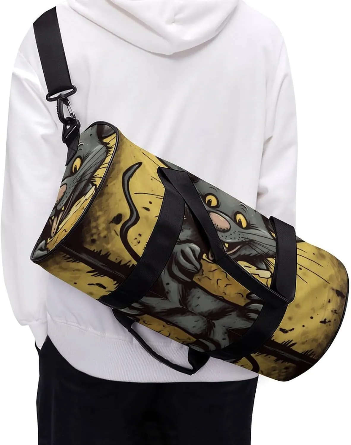 Gym Bag for Men Women Rat Eats A Piece of Cheese Duffel Bag Overnight Bag with Compartment Gym Sackpac