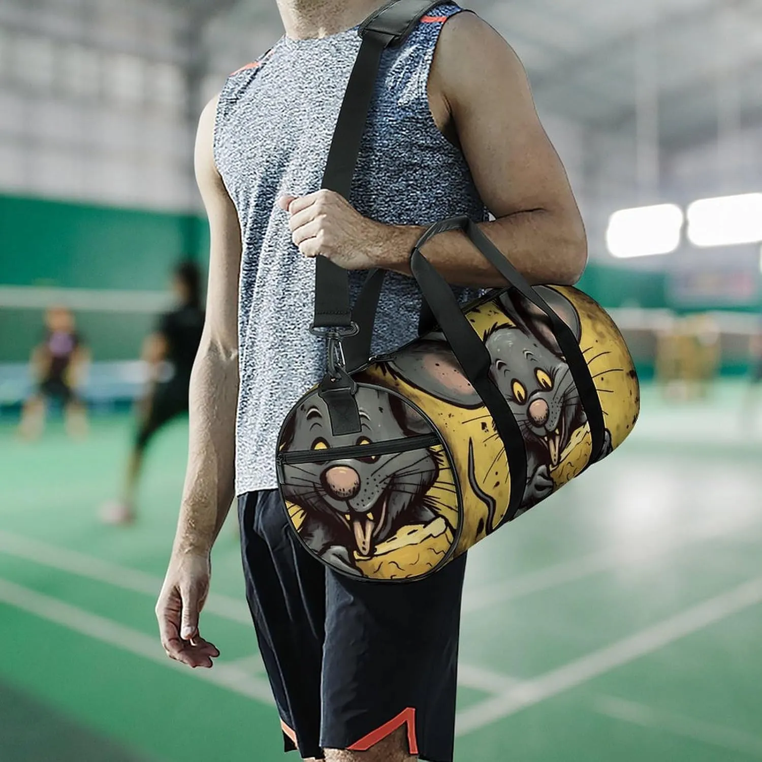 Gym Bag for Men Women Rat Eats A Piece of Cheese Duffel Bag Overnight Bag with Compartment Gym Sackpac