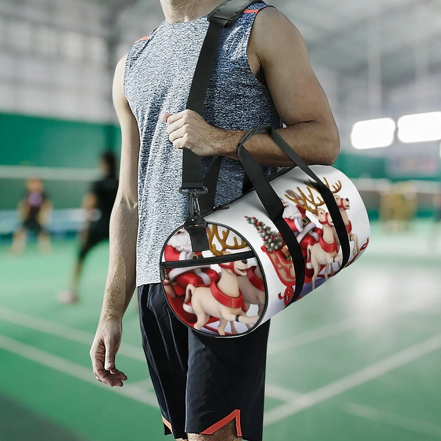 Gym Bag for Men Women Santa Claus Reindeer Sled Duffel Bag Overnight Bag with Compartment Gym Sackpac
