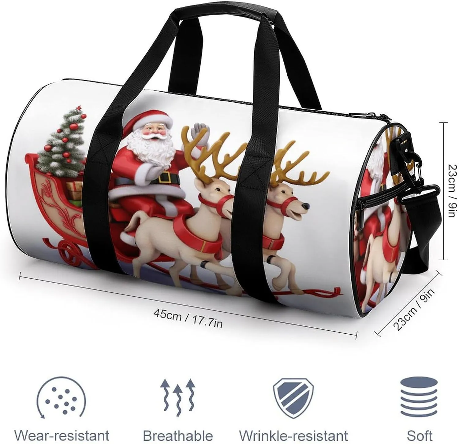 Gym Bag for Men Women Santa Claus Reindeer Sled Duffel Bag Overnight Bag with Compartment Gym Sackpac