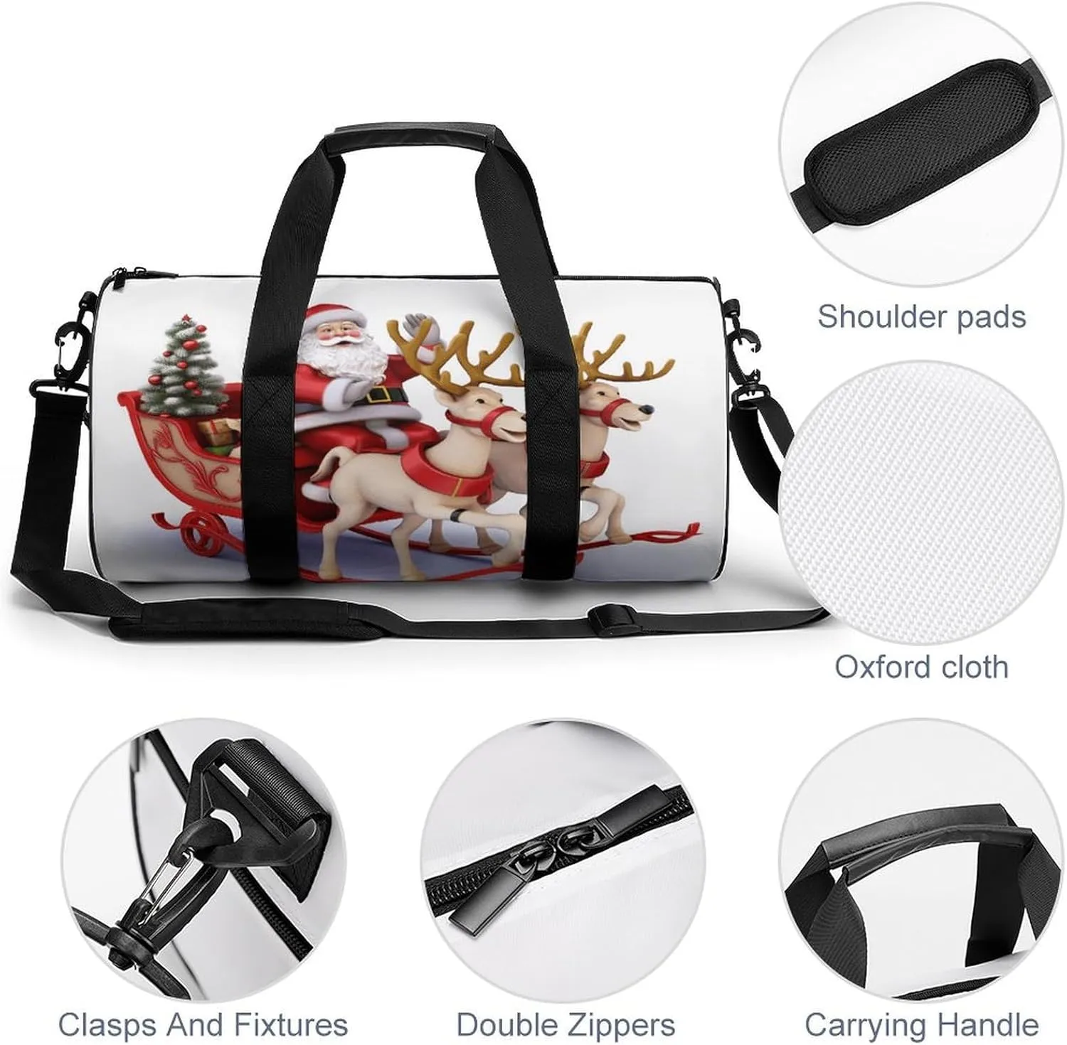 Gym Bag for Men Women Santa Claus Reindeer Sled Duffel Bag Overnight Bag with Compartment Gym Sackpac