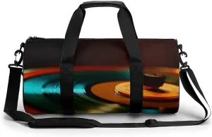 Gym Bag for Men Women Spinning Record Platter Duffel Bag Overnight Bag with Compartment Gym Sackpac