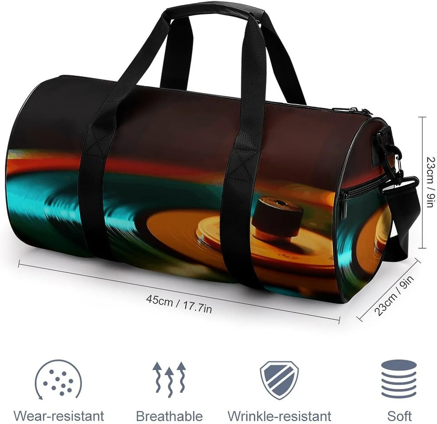 Gym Bag for Men Women Spinning Record Platter Duffel Bag Overnight Bag with Compartment Gym Sackpac