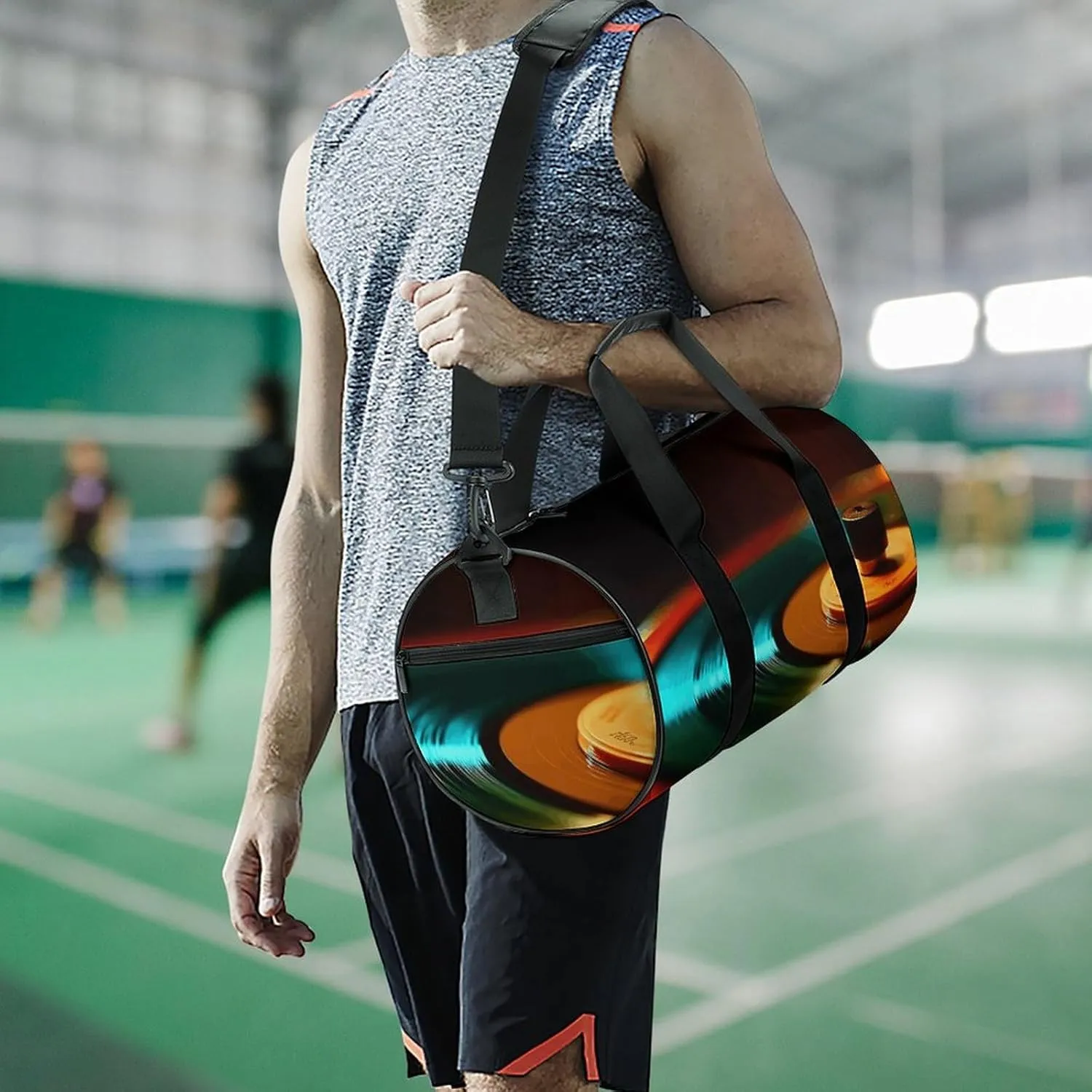 Gym Bag for Men Women Spinning Record Platter Duffel Bag Overnight Bag with Compartment Gym Sackpac