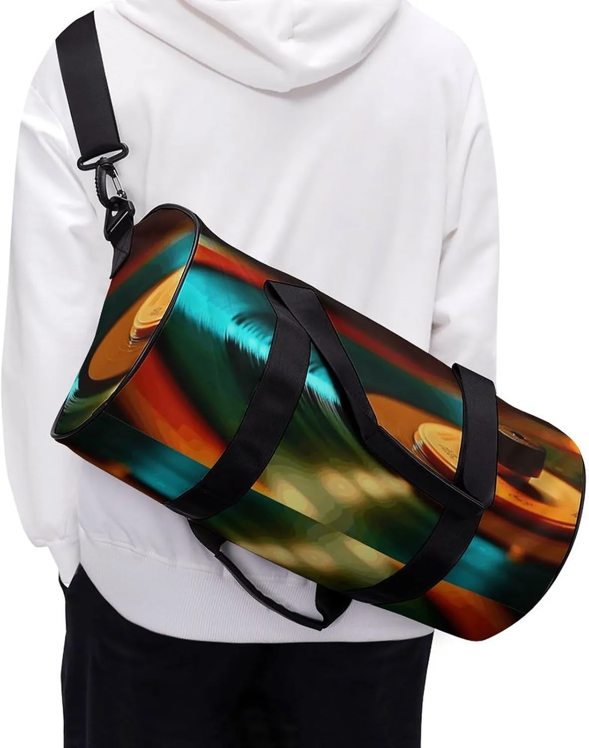 Gym Bag for Men Women Spinning Record Platter Duffel Bag Overnight Bag with Compartment Gym Sackpac