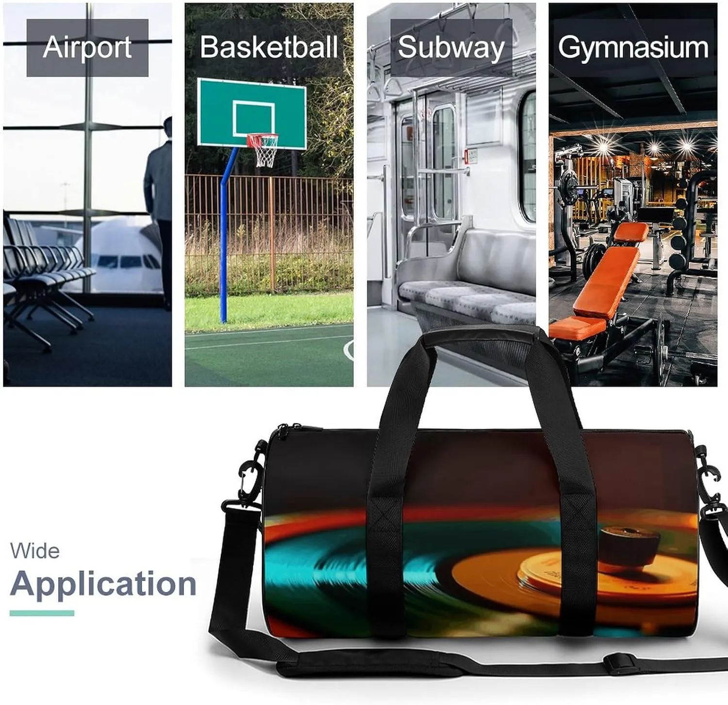 Gym Bag for Men Women Spinning Record Platter Duffel Bag Overnight Bag with Compartment Gym Sackpac