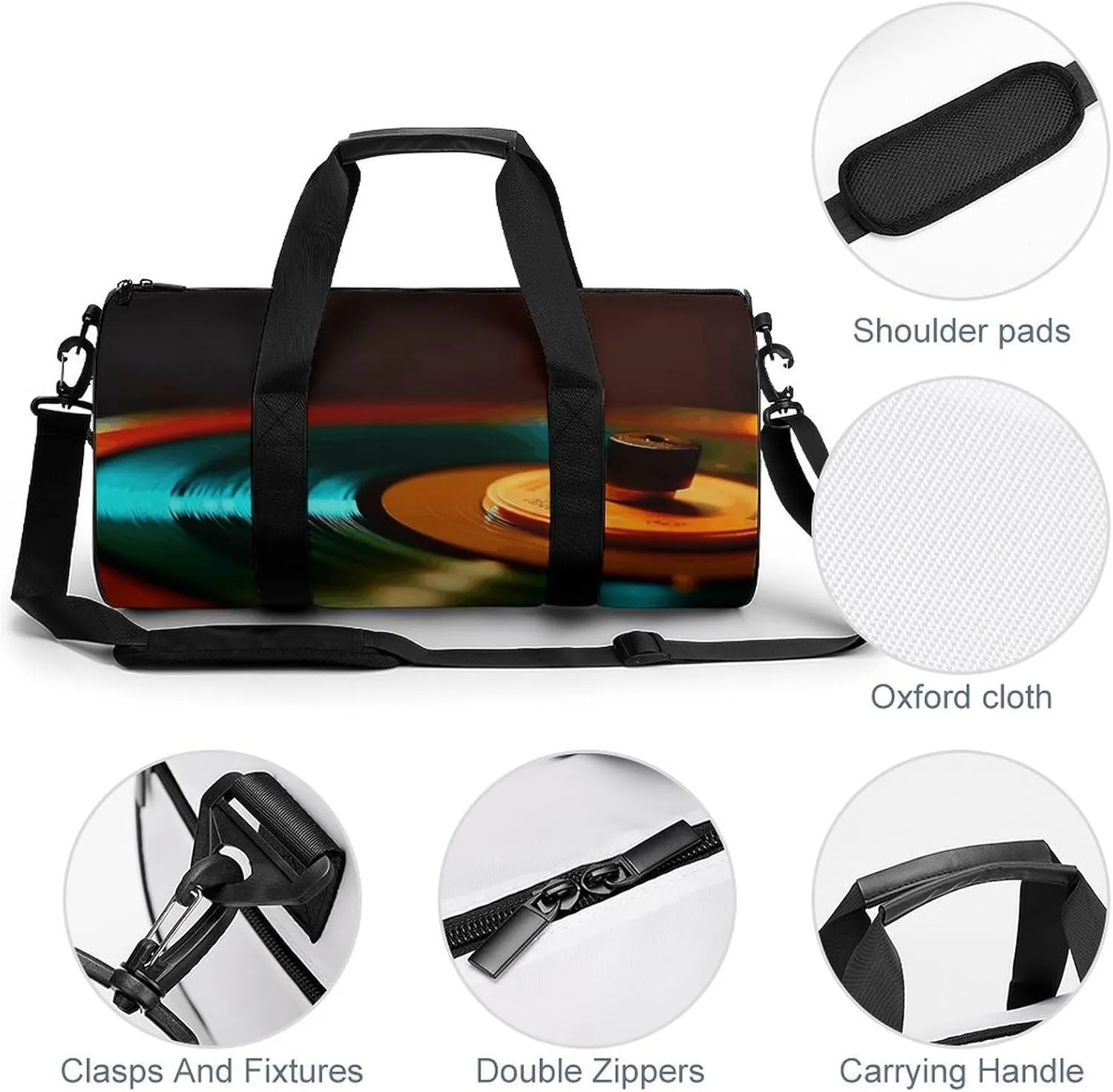 Gym Bag for Men Women Spinning Record Platter Duffel Bag Overnight Bag with Compartment Gym Sackpac
